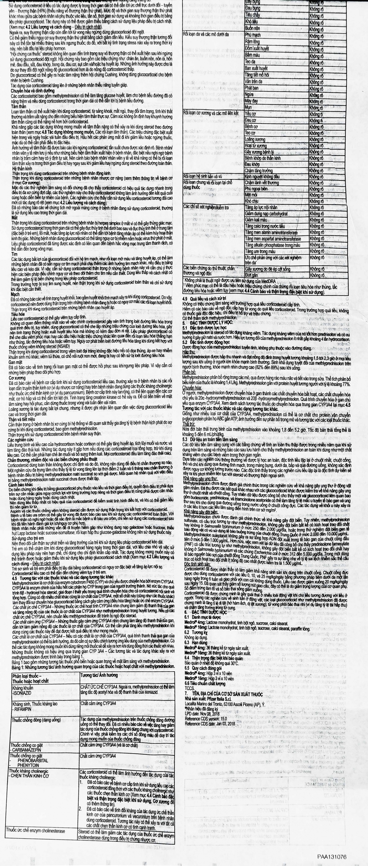 Thuốc Medrol 4mg Pfizer kháng viêm, điều trị rối loạn nội tiết, viêm tuyến giáp (3 vỉ x 10 viên)