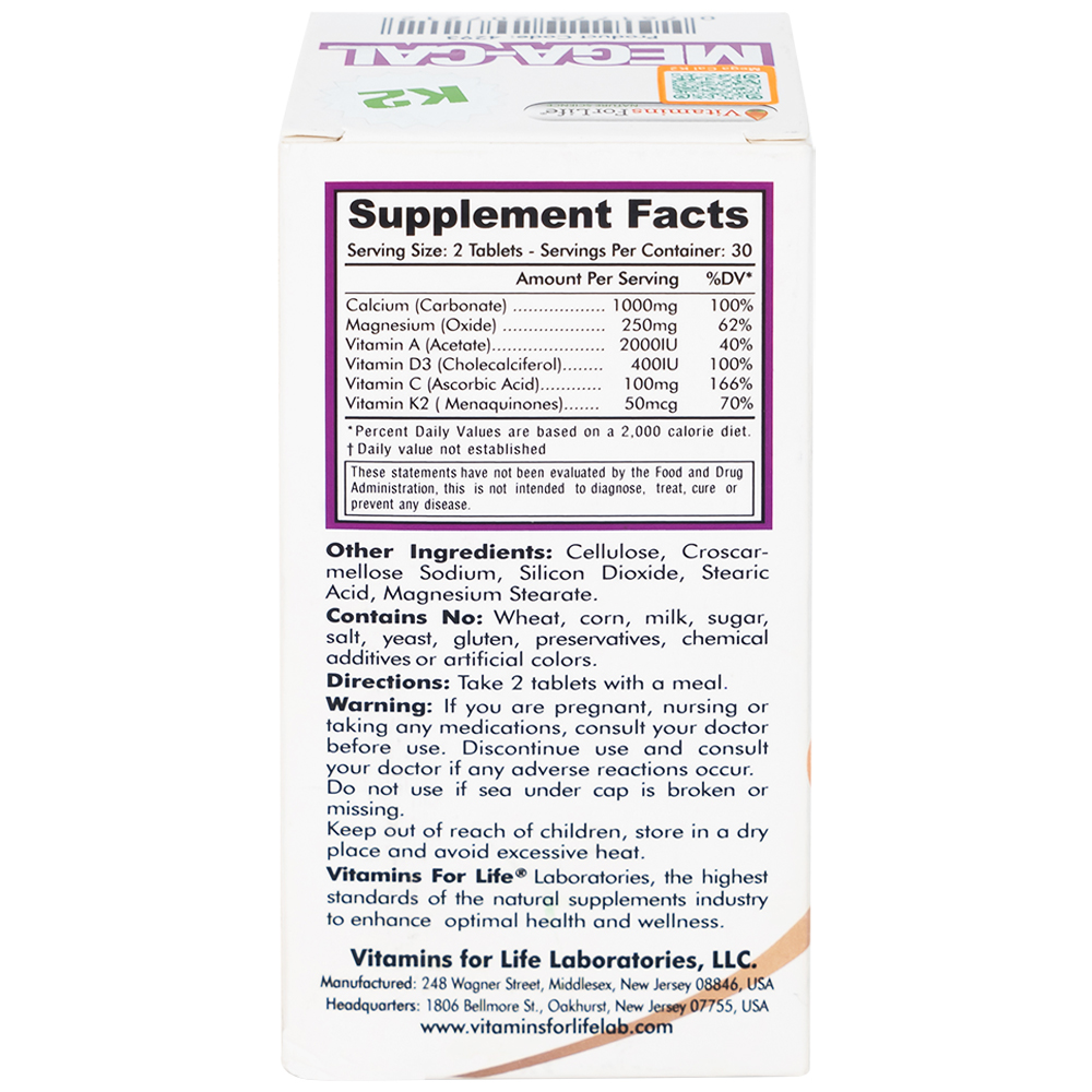Viên uống bổ sung canxi, chống loãng xương Mega-Cal 1000 Vitamins For Life (60 viên)