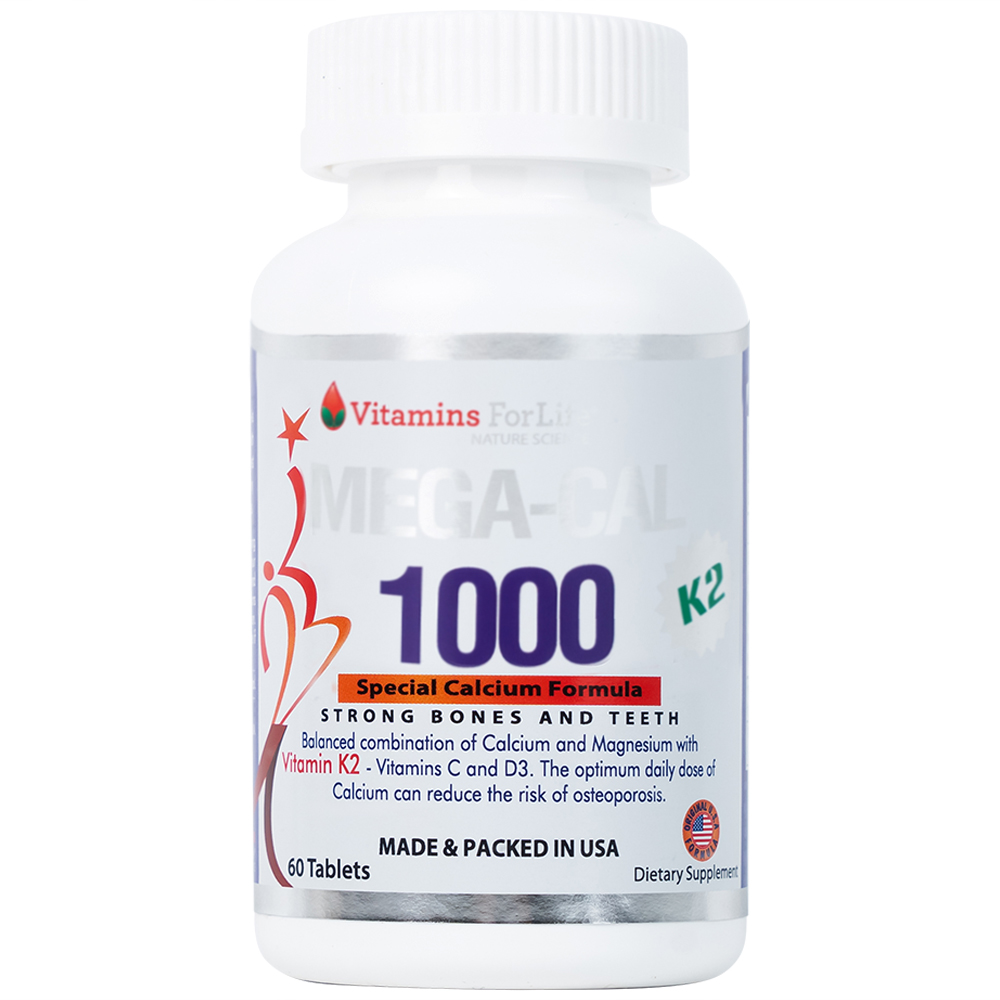 Viên uống bổ sung canxi, chống loãng xương Mega-Cal 1000 Vitamins For Life (60 viên)