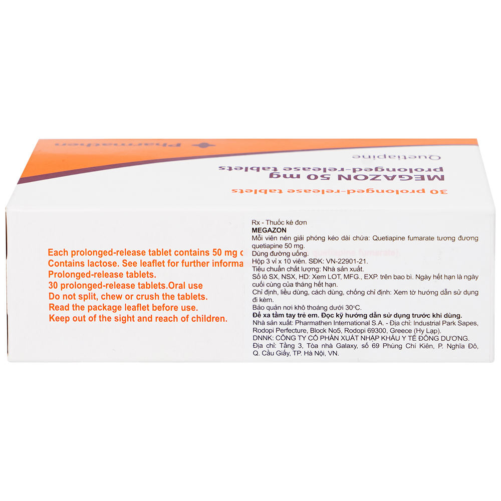 Thuốc Megazon 50mg prolonged-release tablets Pharmathen điều trị tâm thần phân liệt (3 vỉ x 10 viên)