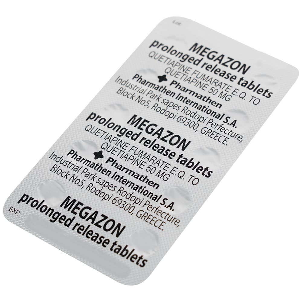 Thuốc Megazon 50mg prolonged-release tablets Pharmathen điều trị tâm thần phân liệt (3 vỉ x 10 viên)