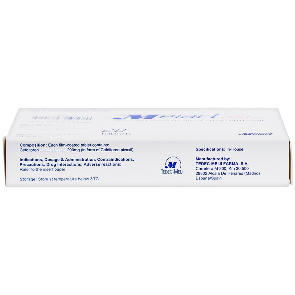 Thuốc Meiact 200mg điều trị viêm amidan, viêm họng cấp tính, viêm xoang xương hàm (2 vỉ x 10 viên)