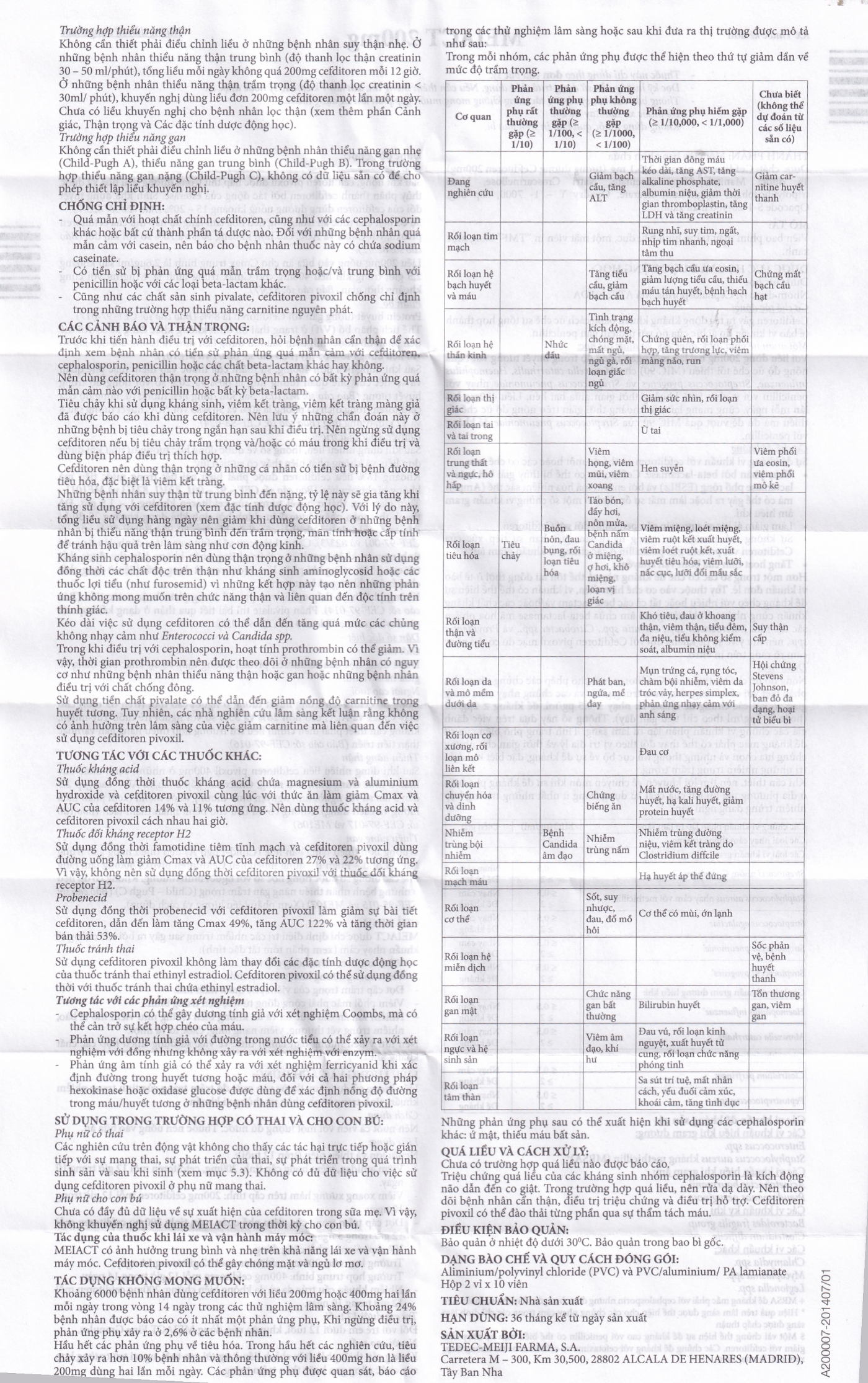 Thuốc Meiact 200mg điều trị viêm amidan, viêm họng cấp tính, viêm xoang xương hàm (2 vỉ x 10 viên)