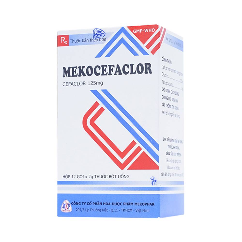 Thuốc bột uống Mekocefaclor 125mg Mekophar điều trị viêm họng, viêm phế quản, viêm admidan (12 gói)