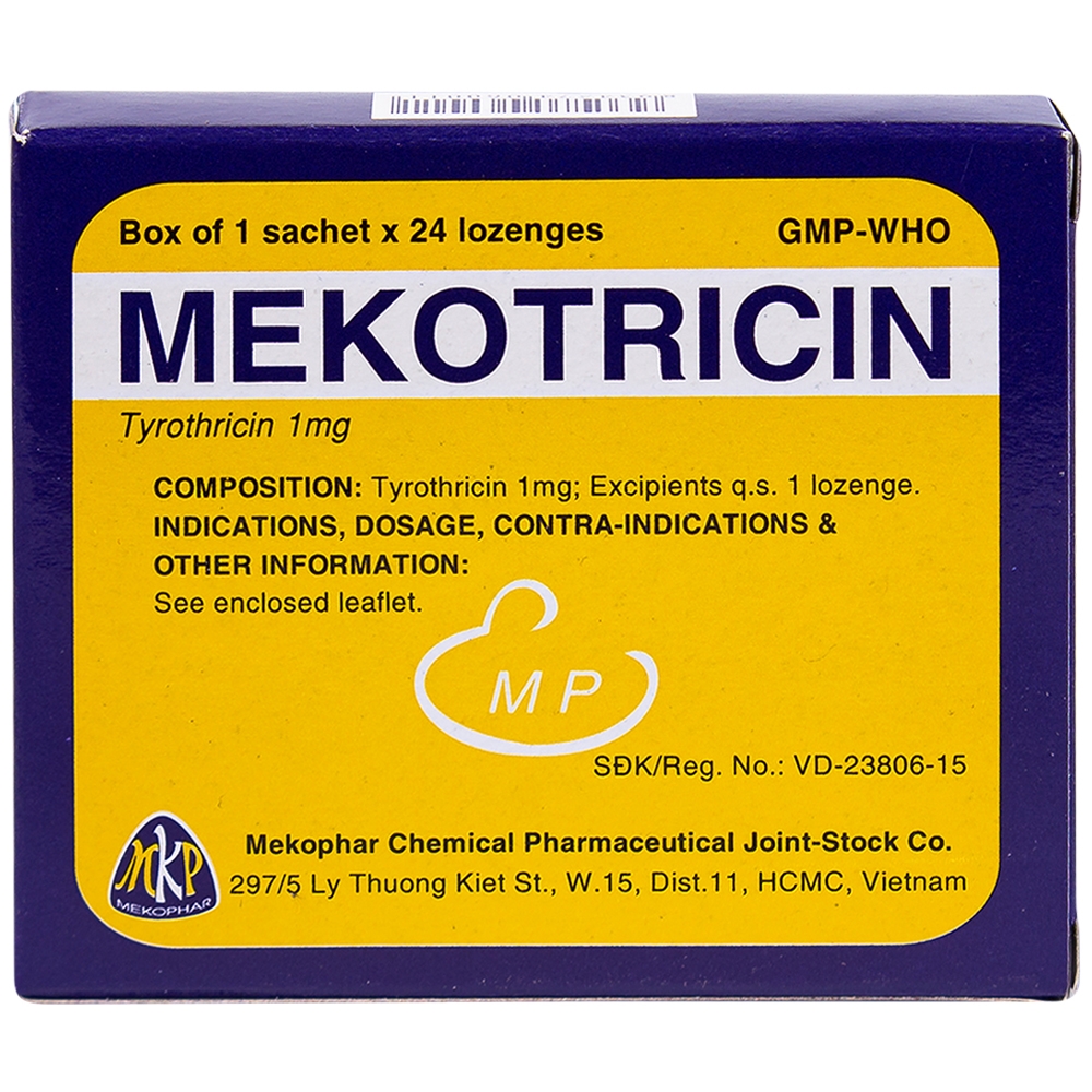 Viên ngậm Mekotricin 1mg Mekophar điều trị viêm họng, amidan cấp tính, viêm miệng, viêm lợi (24 viên)