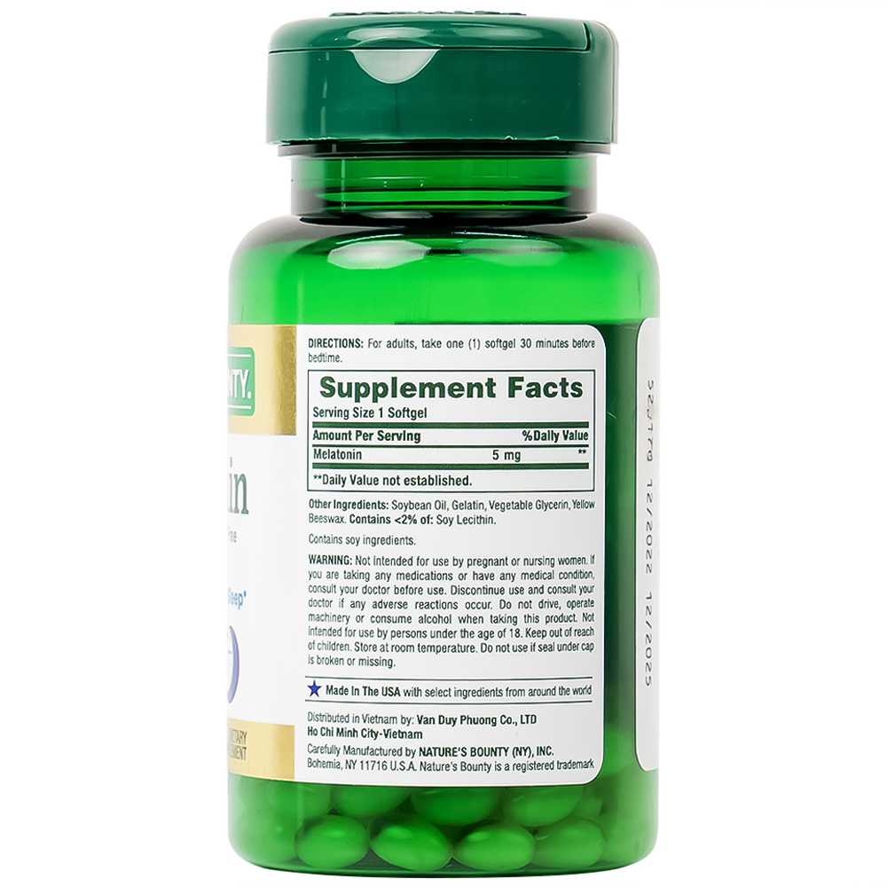 Viên uống giúp điều hòa giấc ngủ giúp ngủ sâu giấc Melatonin Nature's Bounty (60 viên)