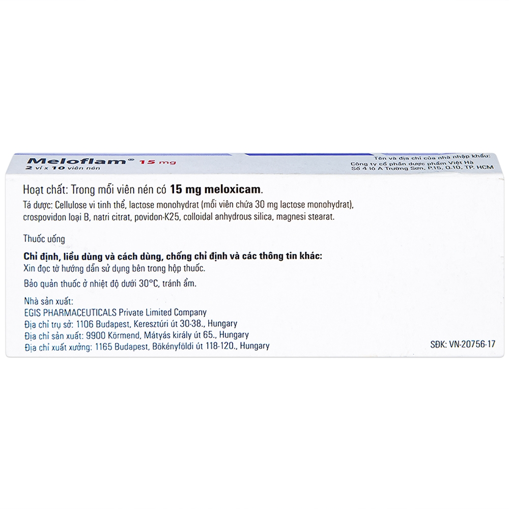 Thuốc Meloflam 15mg Egis điều trị thoái hóa xương khớp (2 vỉ x 10 viên)