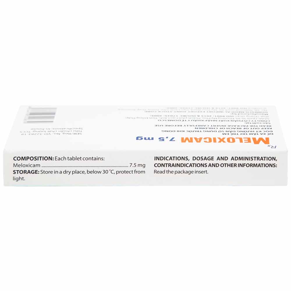 Thuốc Meloxicam 7.5mg điều trị viêm xương khớp, viêm cột sống (2 vỉ x 10 viên)