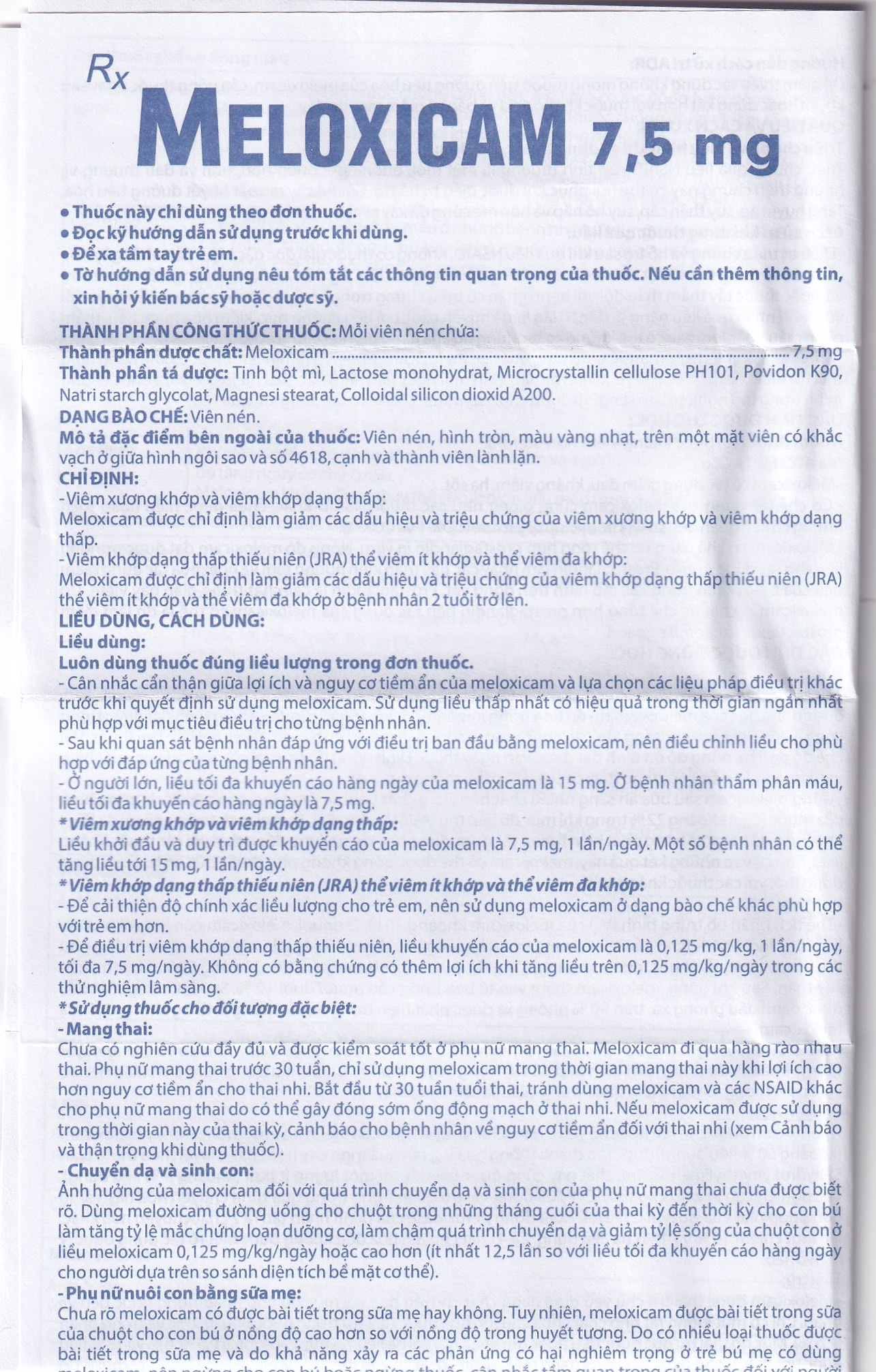 Thuốc Meloxicam 7.5mg điều trị viêm xương khớp, viêm cột sống (2 vỉ x 10 viên)
