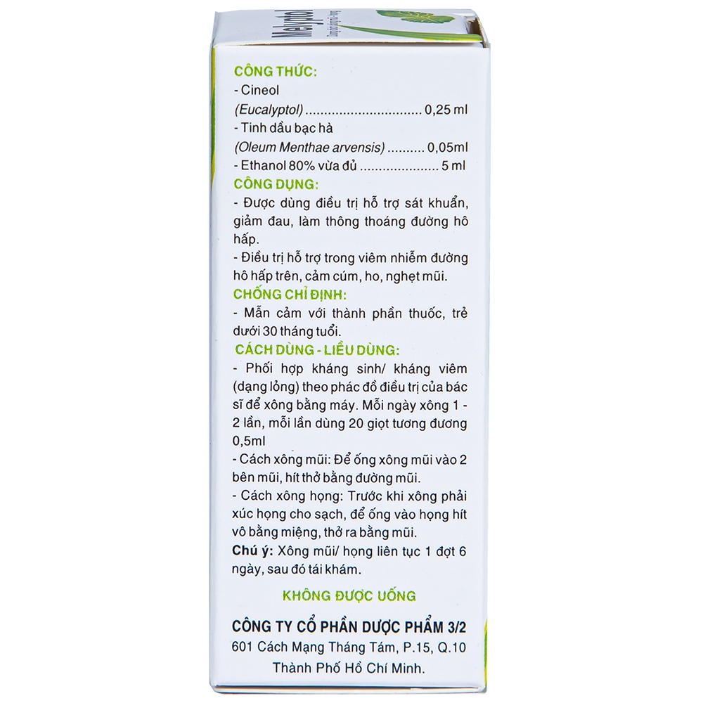 Dung dịch xông mũi họng Melyptol Dược 3-2 điều trị hỗ trợ sát khuẩn, giảm đau đường hô hấp (5ml)