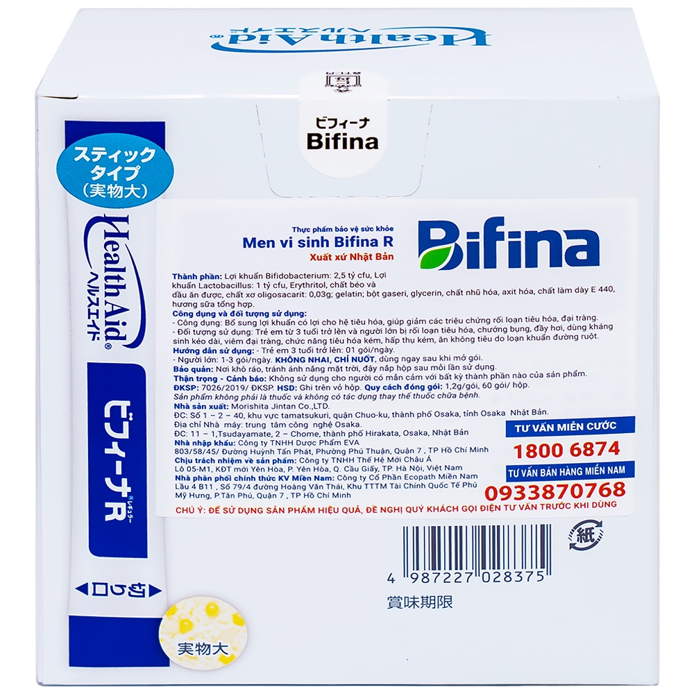 Men vi sinh bổ sung lợi khuẩn cho hệ tiêu hóa Bifina R Health Aid (60 gói)