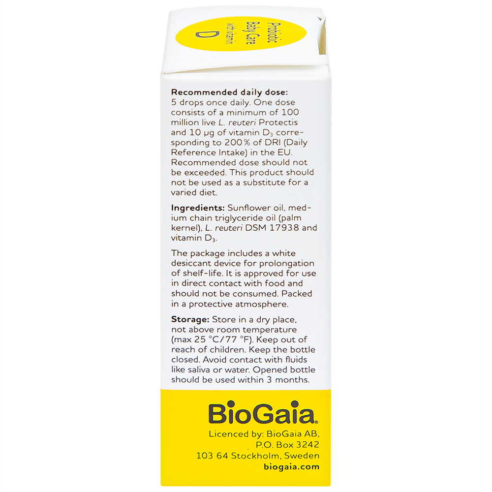 Dung dịch bổ sung lợi khuẩn và vitamin D3 BioGaia Protectis Baby Drops with Vitamin D3 (5ml)