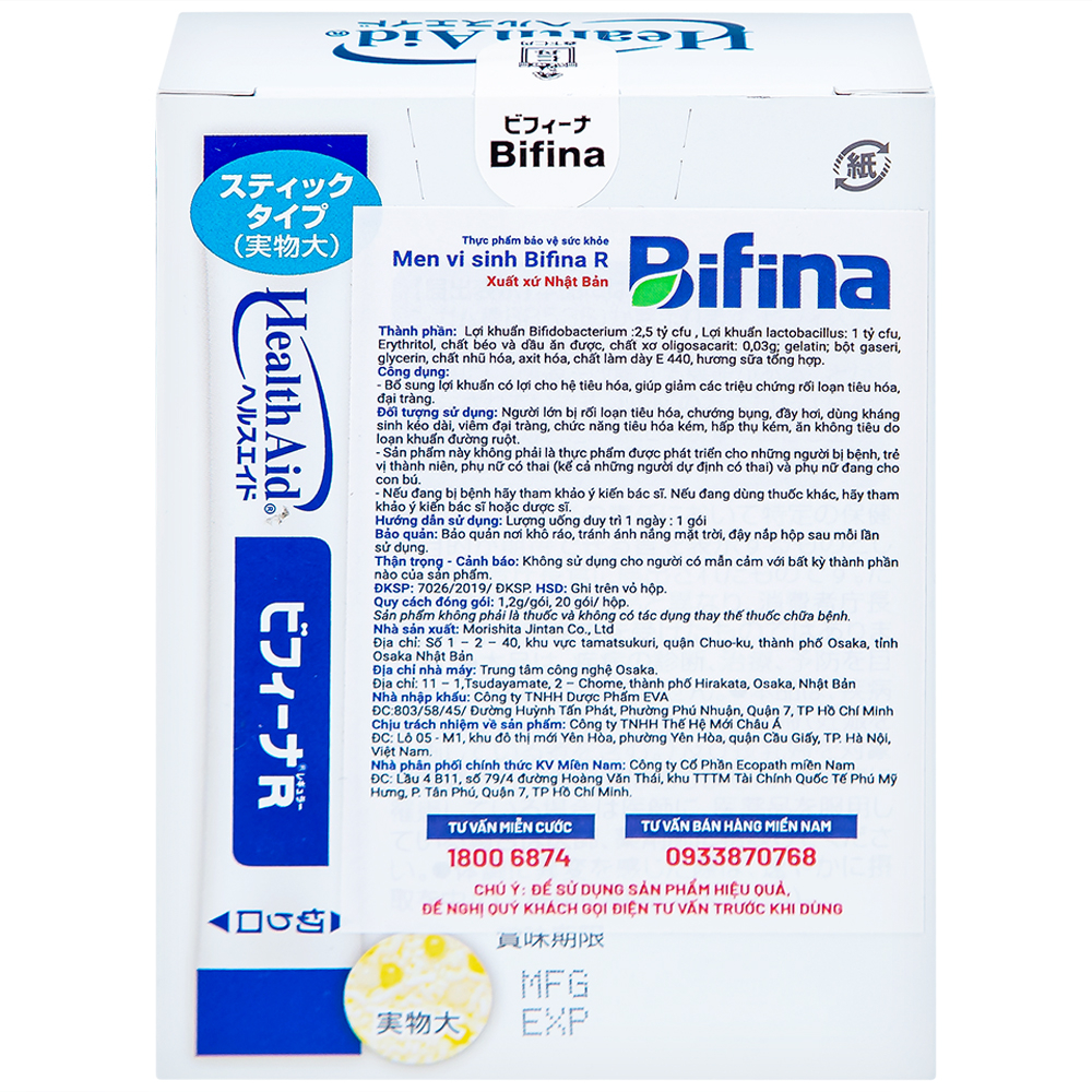 Men vi sinh bổ sung lợi khuẩn cho hệ tiêu hóa Bifina R Health Aid (20 gói)