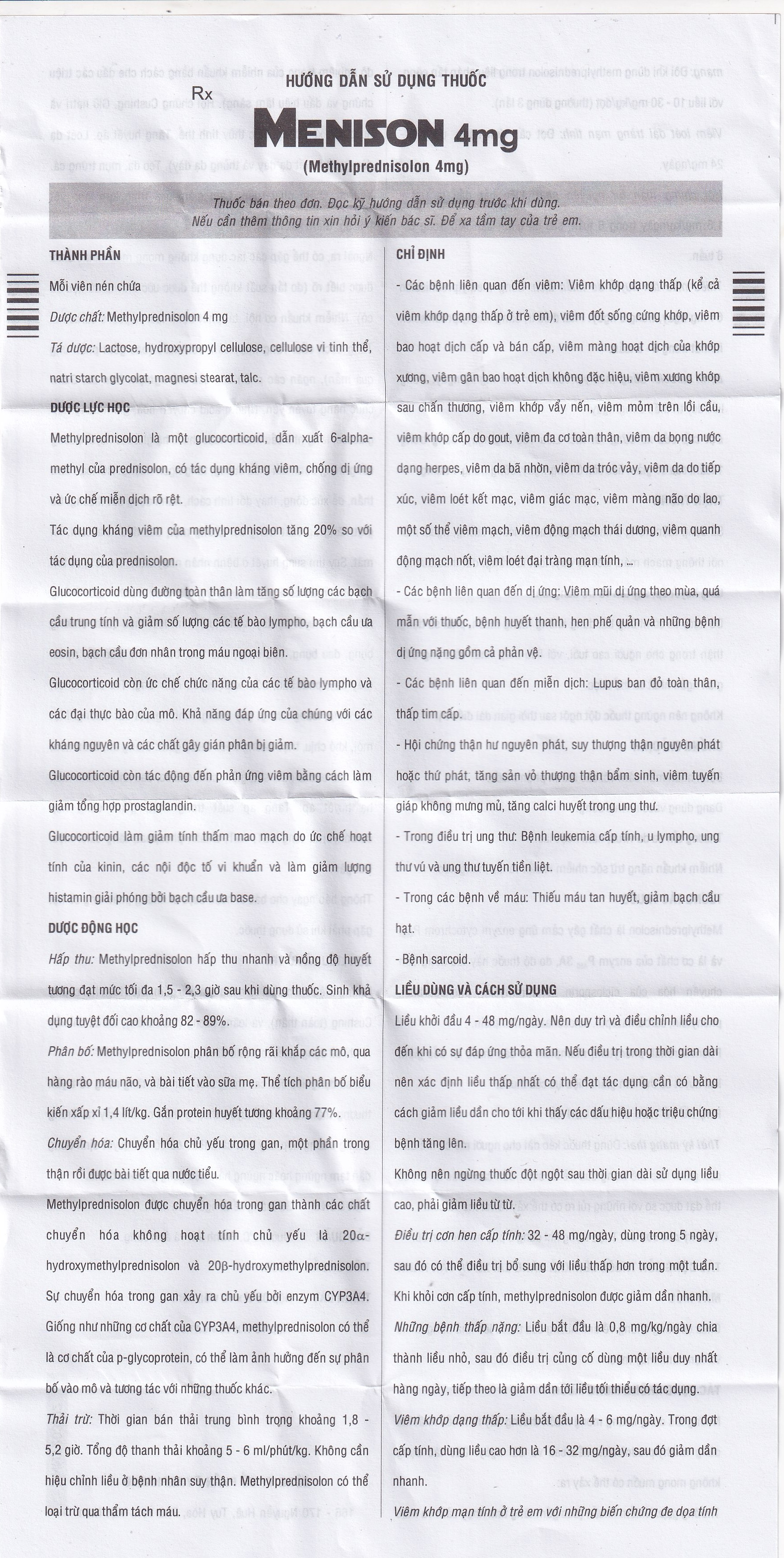 Thuốc Menison 4mg Pymepharco điều trị các bệnh liên quan đến viêm, dị ứng, miễn dịch (5 vỉ x 10 viên)