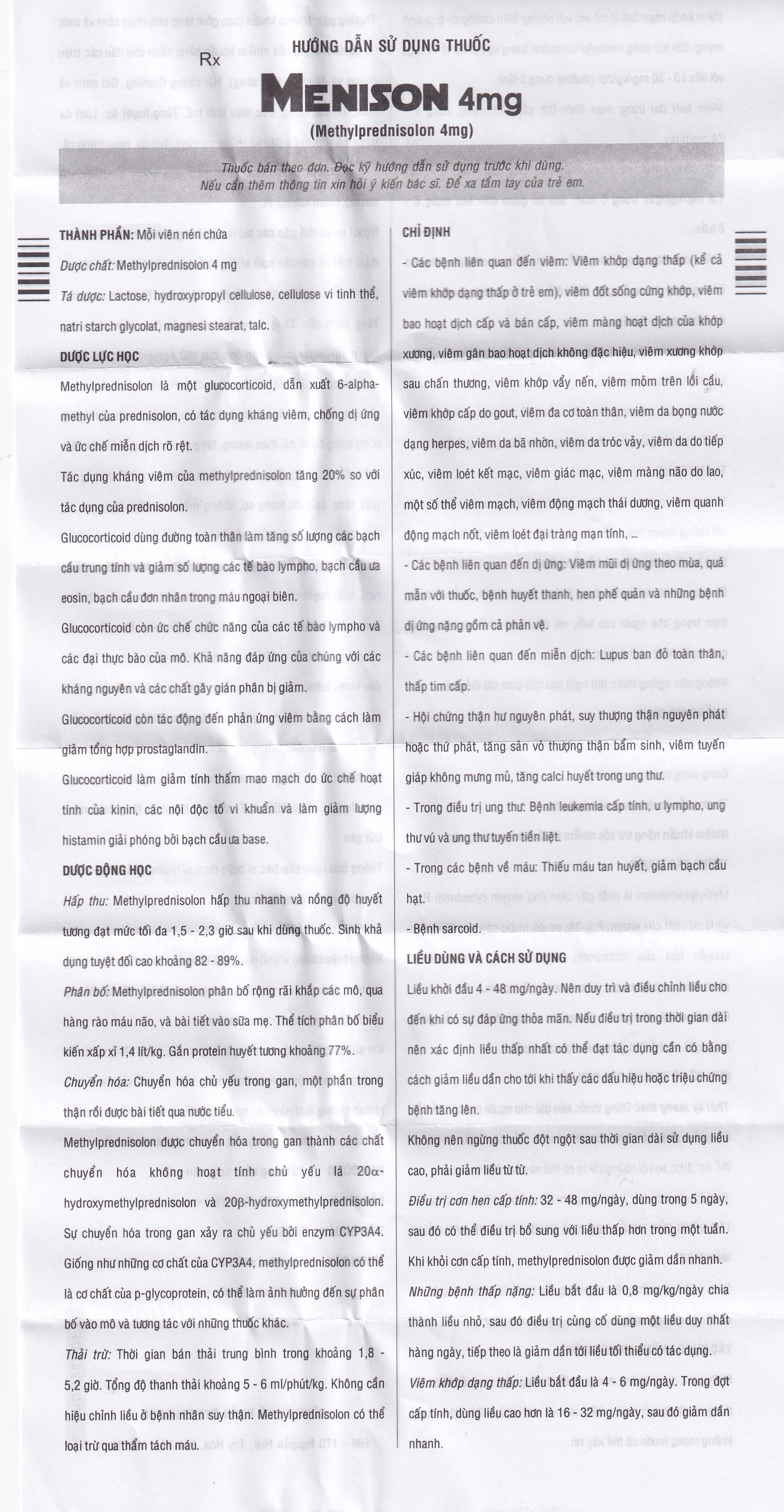 Thuốc Menison 4mg Pymepharco điều trị rối loạn nội tiết, viêm khớp, bệnh collagen (3 vỉ x 10 viên)