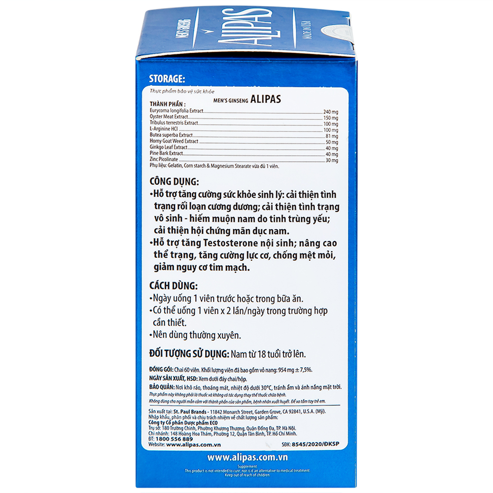 Viên uống tăng cường sinh lực phái mạnh Ecogreen Men’s Ginseng Alipas (60 viên)