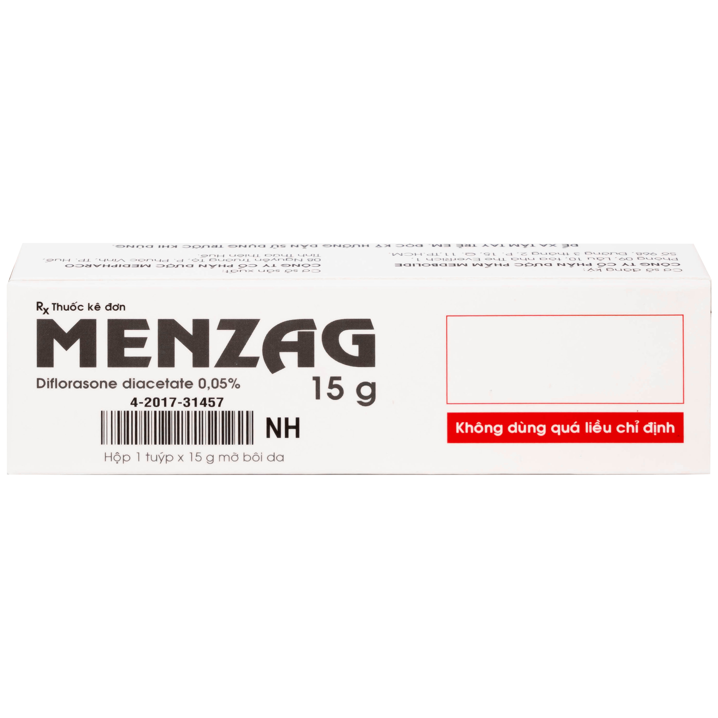 Thuốc mỡ bôi da Menzag 0.05% Medbolide giảm tình trạng viêm và ngứa của bệnh da liễu