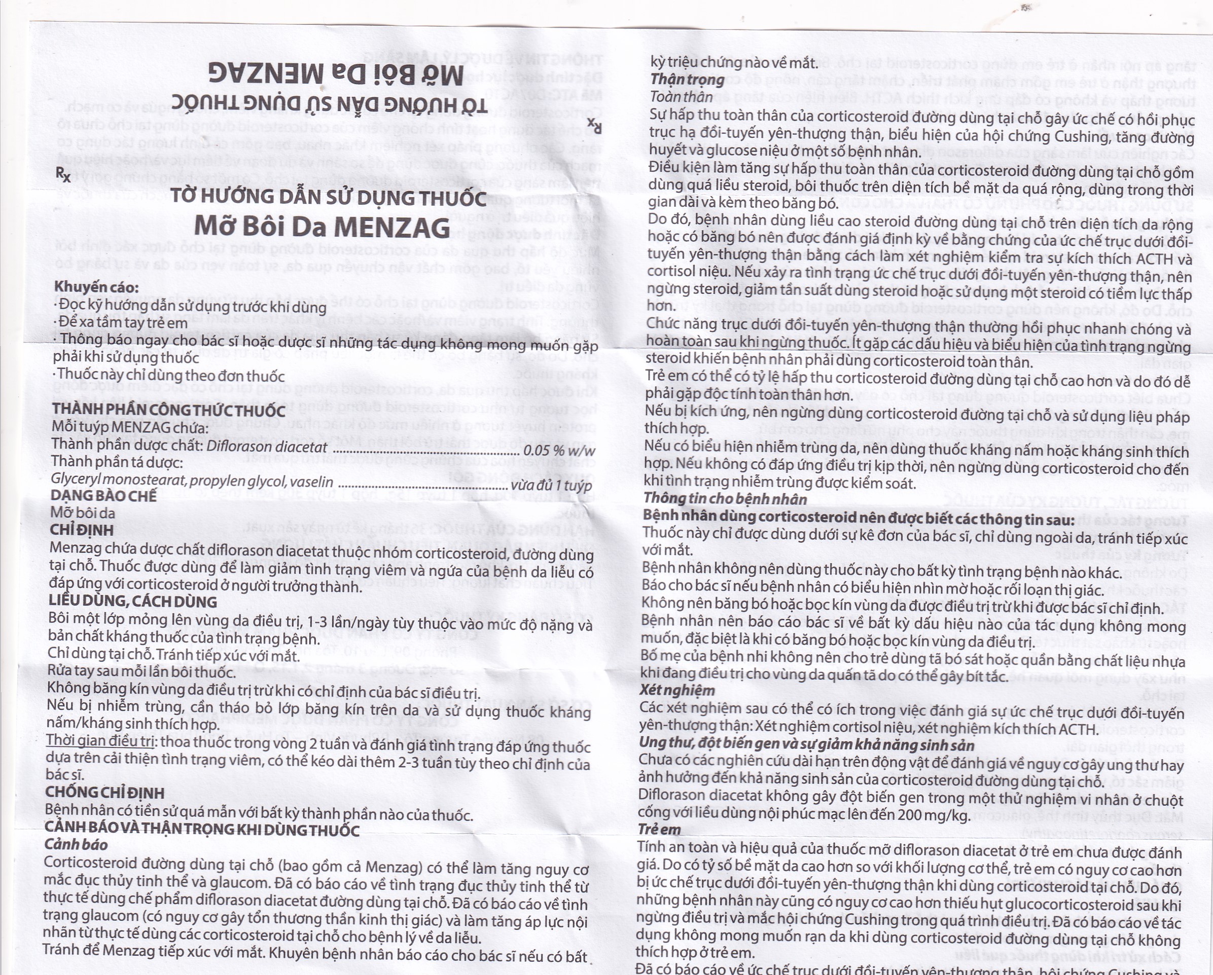 Thuốc mỡ bôi da Menzag 0.05% Medbolide giảm tình trạng viêm và ngứa của bệnh da liễu