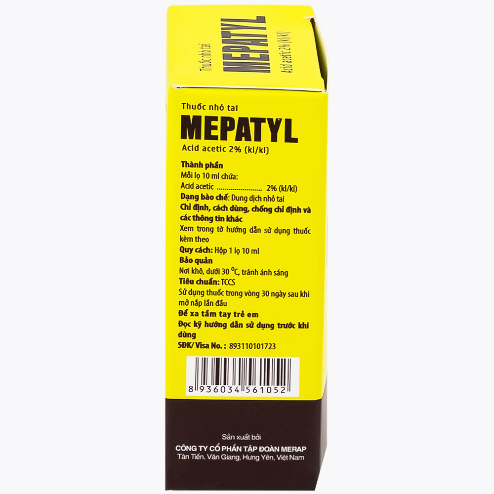 Thuốc nhỏ tai Mepatyl 10ml Merap điều trị nhiễm khuẩn của ống tai ngoài