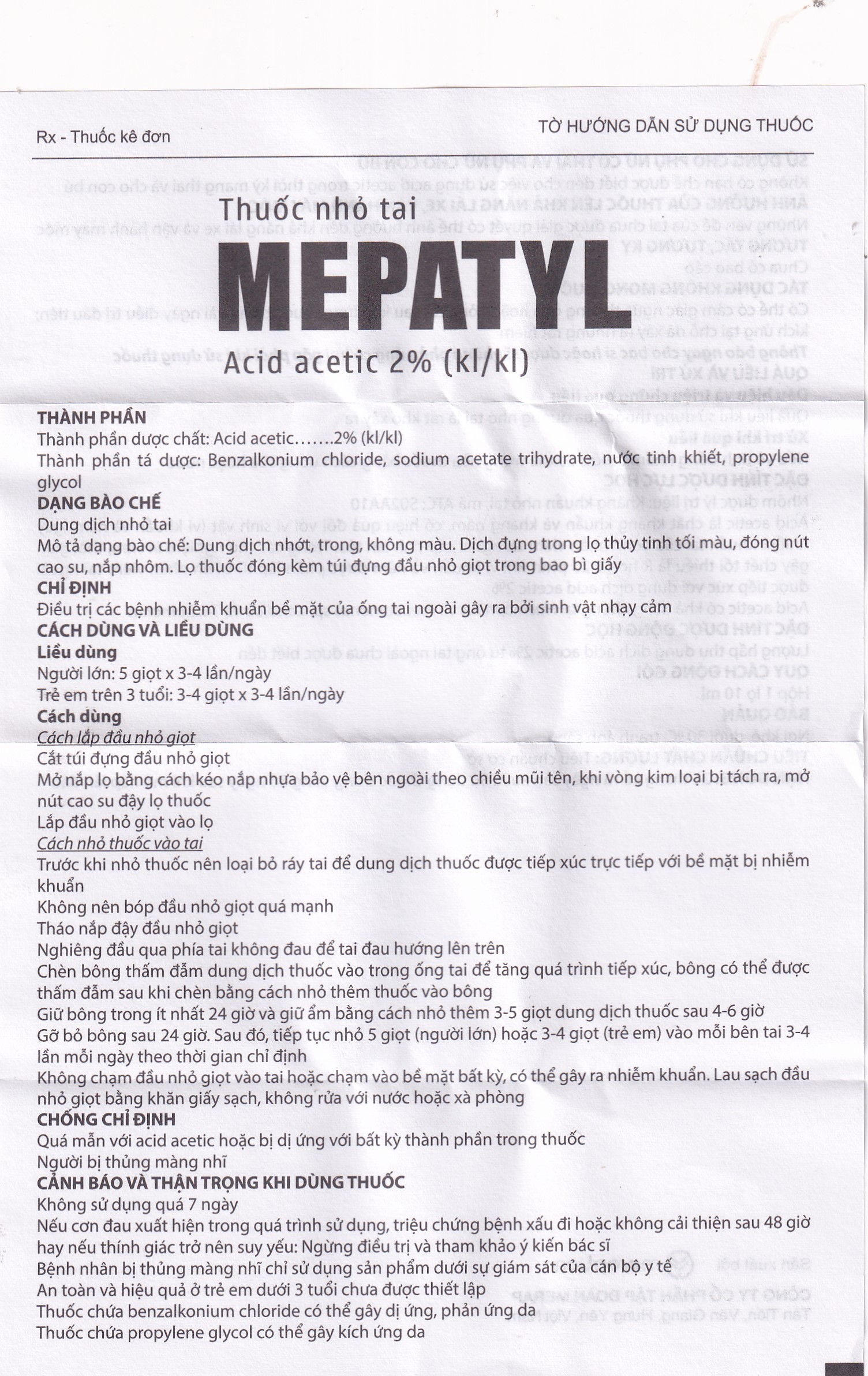 Thuốc nhỏ tai Mepatyl 10ml Merap điều trị nhiễm khuẩn của ống tai ngoài