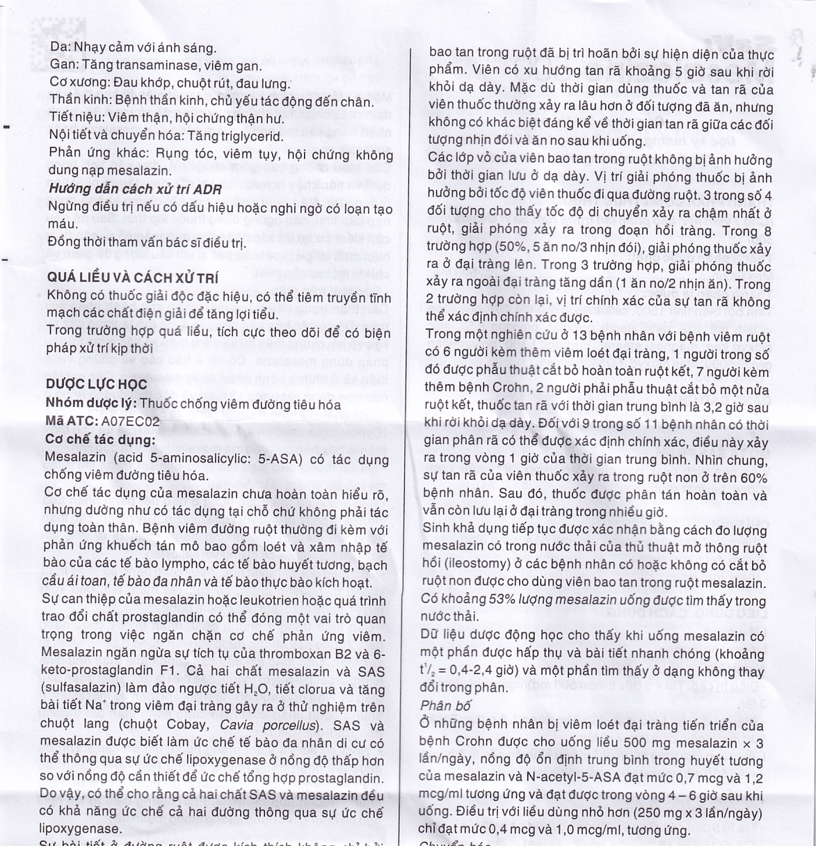 Thuốc Mesalazine 500mg SaviPharm điều trị viêm loét đại tràng (10 vỉ x 10 viên)