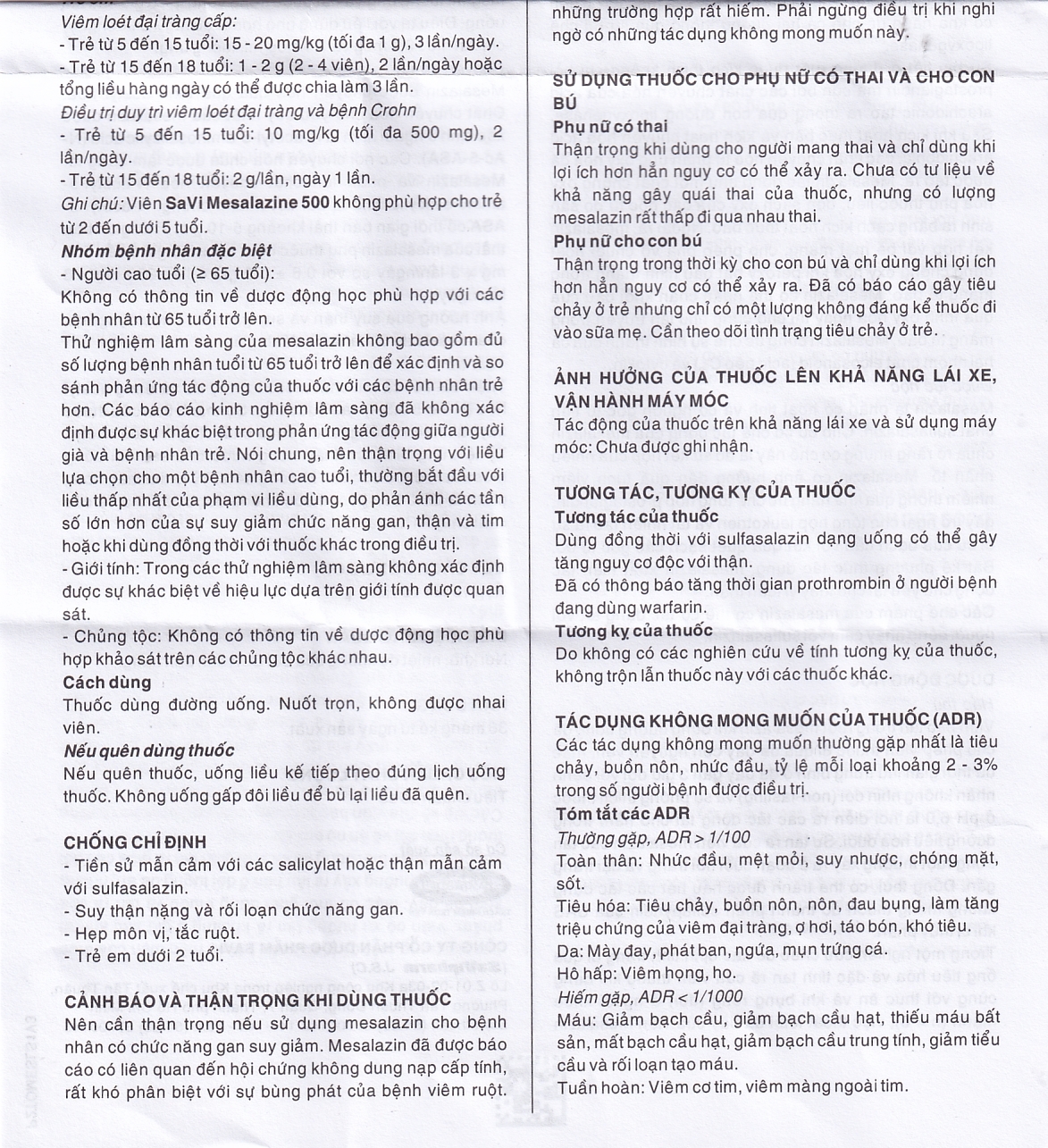 Thuốc Mesalazine 500mg SaviPharm điều trị viêm loét đại tràng (10 vỉ x 10 viên)