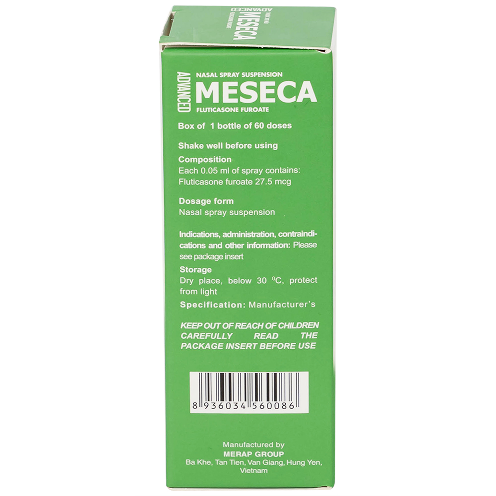 Thuốc xịt mũi Meseca Advanced Merap điều trị các triệu chứng chảy nước mũi, sung huyết mũi, ngứa mũi (60 liều)
