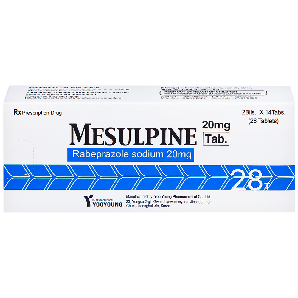 Viên nén Mesulpine 20mg YooYoung điều trị bệnh trào ngược dạ dày, thực quản (2 vỉ x 14 viên) 
