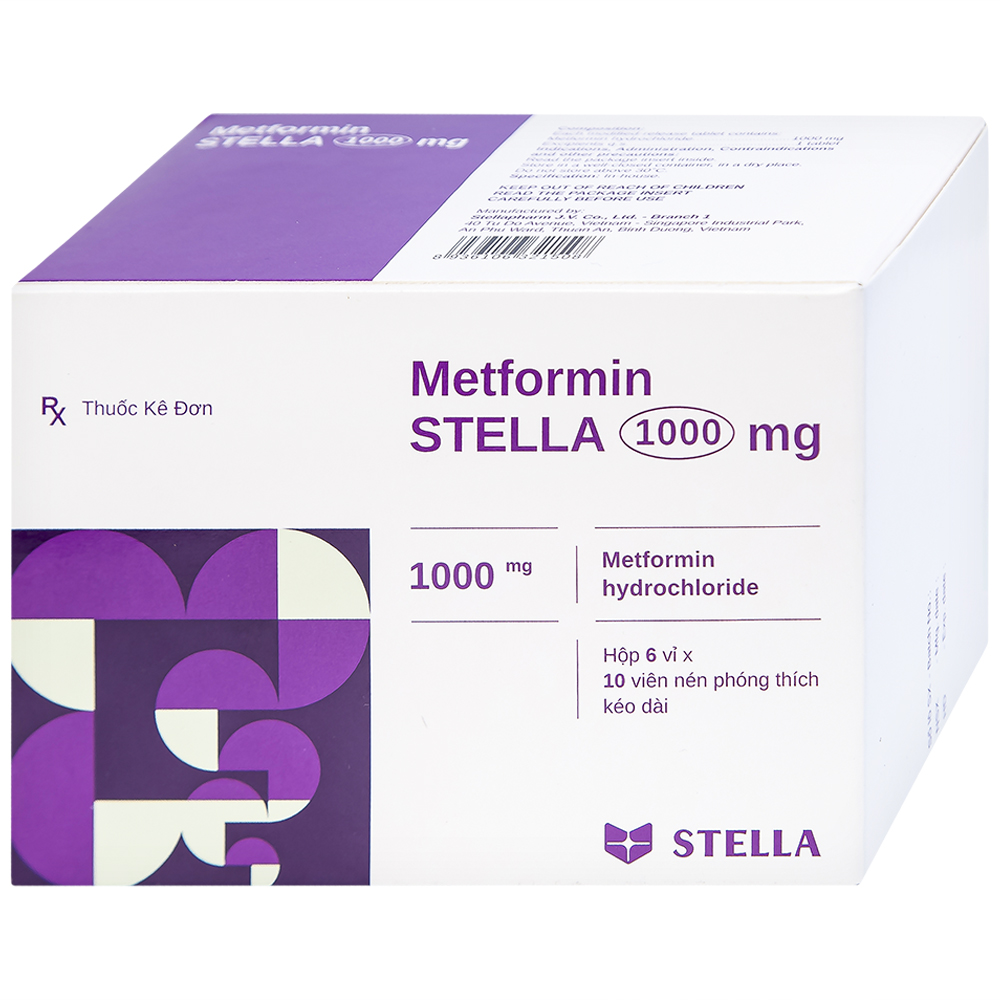 Thuốc Metformin Stella 1000mg điều trị đái tháo đường típ 2 (6 vỉ x 10 viên)