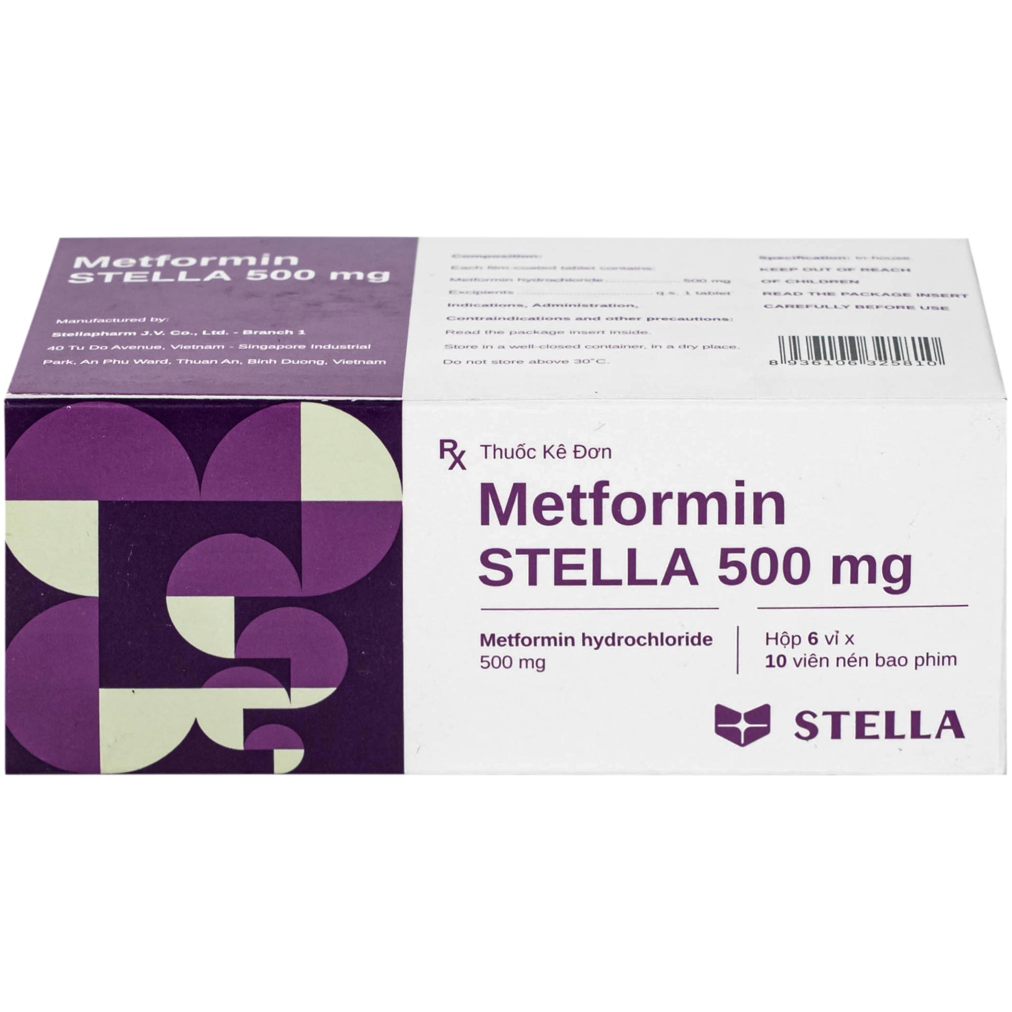 Thuốc Metformin 500MG Stella điều trị tiểu đường típ 2 (6 vỉ x 10 viên)
