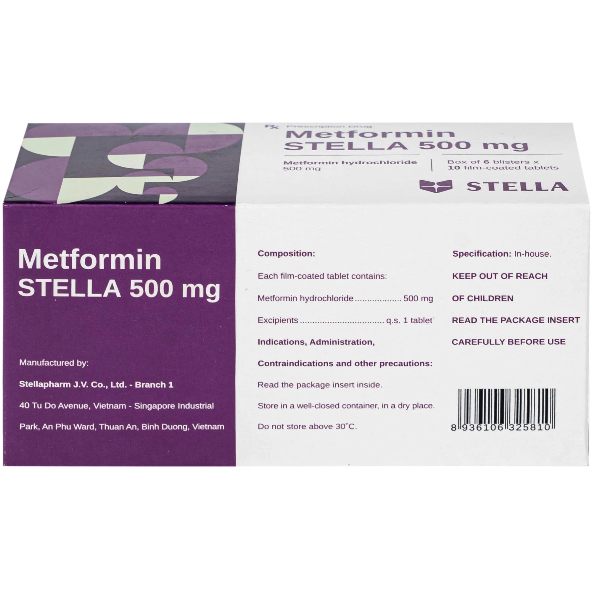 Thuốc Metformin 500MG Stella điều trị tiểu đường típ 2 (6 vỉ x 10 viên)