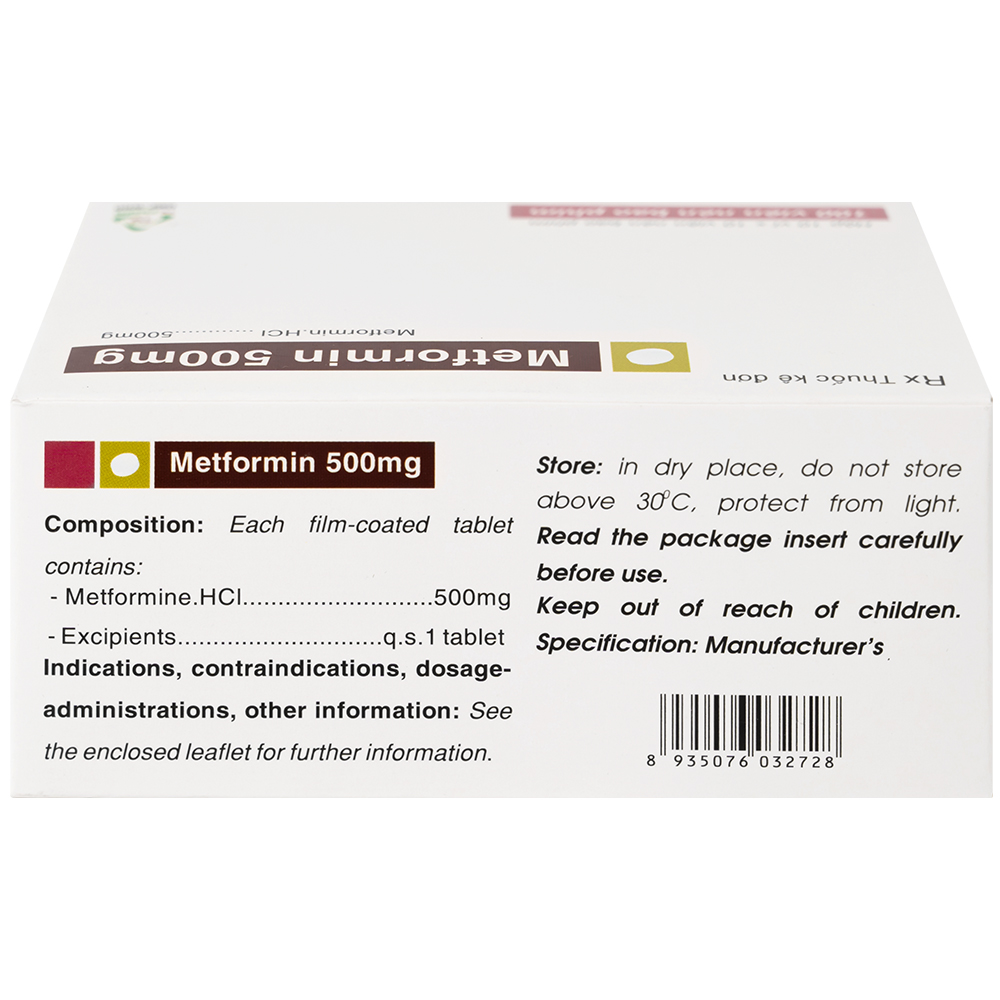 Thuốc Metformin 500mg TV Pharm điều trị đái tháo đường (10 vỉ x 10 viên)