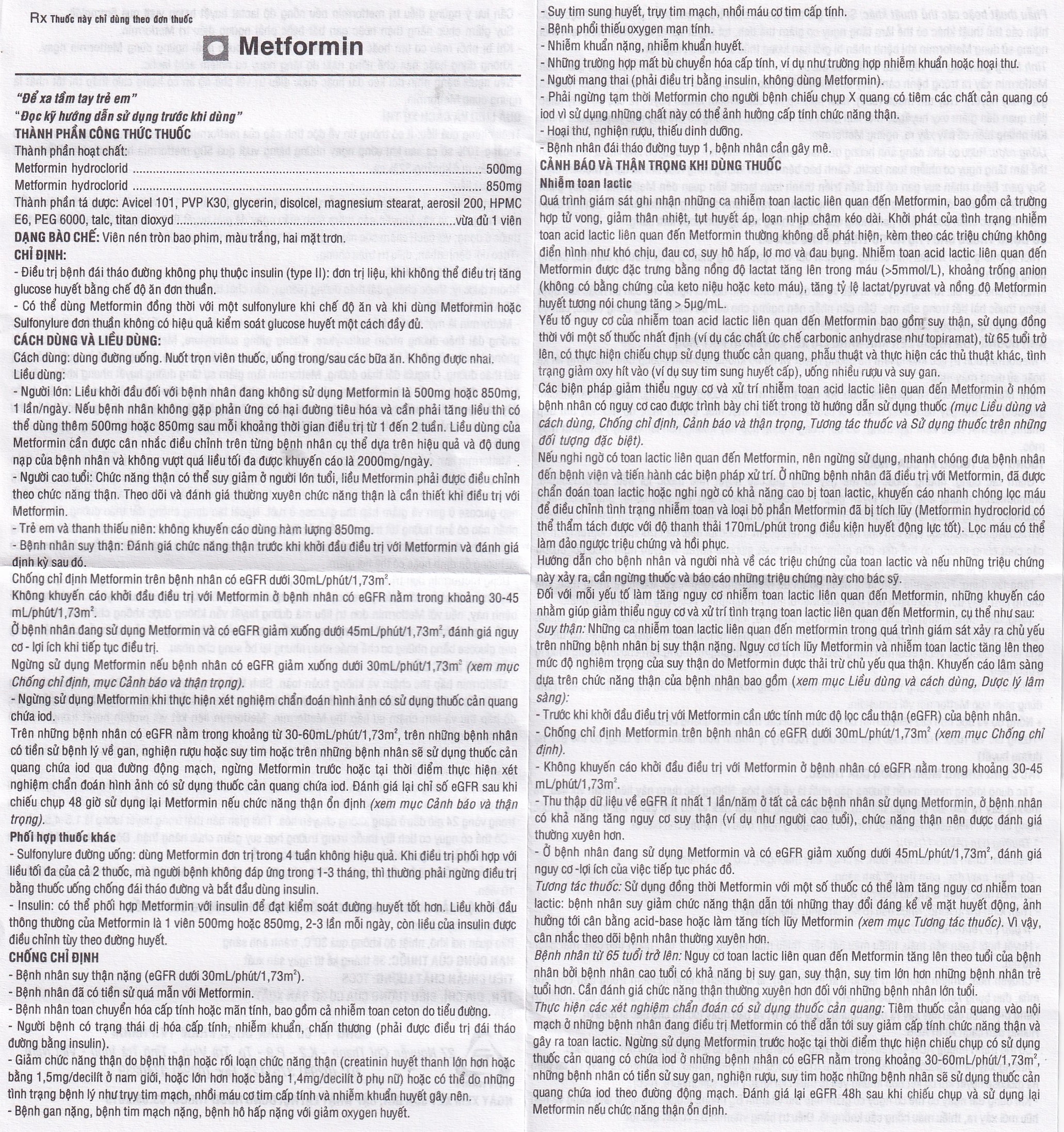 Thuốc Metformin 500mg TV Pharm điều trị đái tháo đường (10 vỉ x 10 viên)