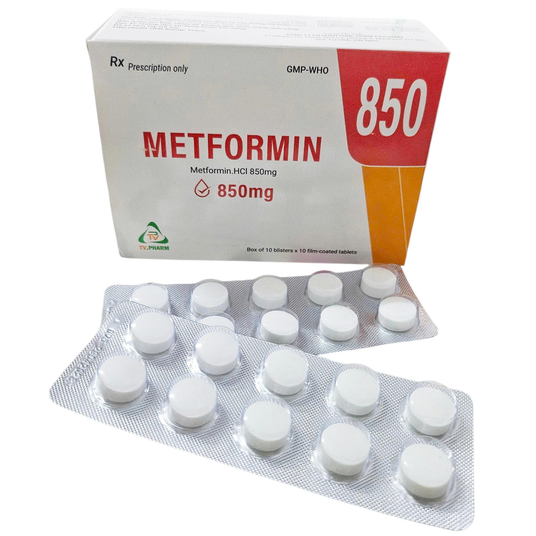 Thuốc Metformin 850mg TV.Pharm điều trị bệnh đái tháo đường (10 vỉ x 10 viên)