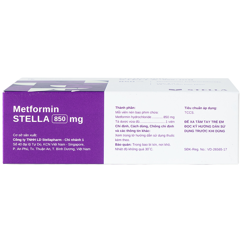 Viên nén Metformin Stella 850mg điều trị bệnh đái tháo đường (4 vỉ x 15 viên)