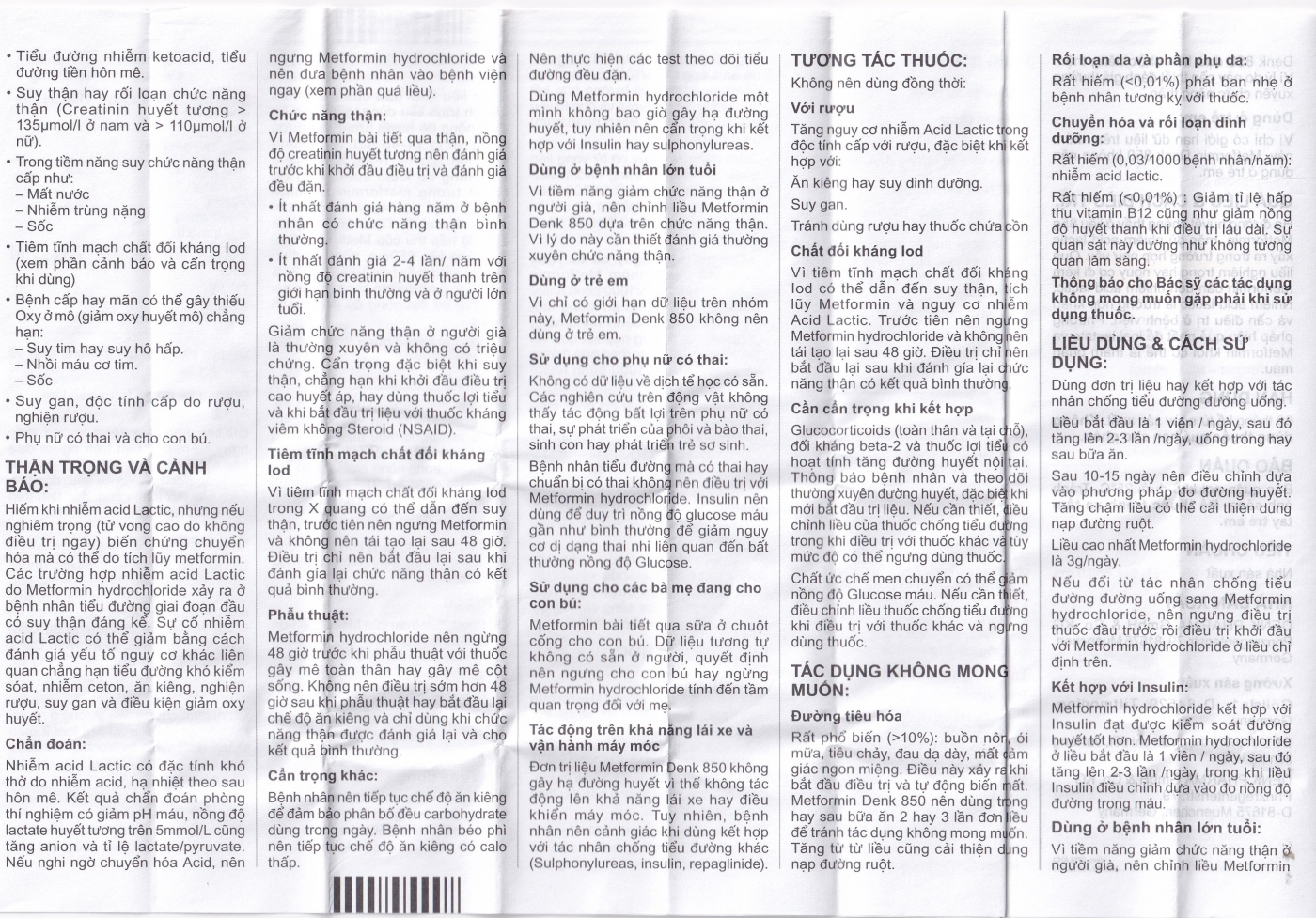 Viên nén Metformin Denk 850 điều trị đái tháo đường típ 2 (8 vỉ x 15 viên)