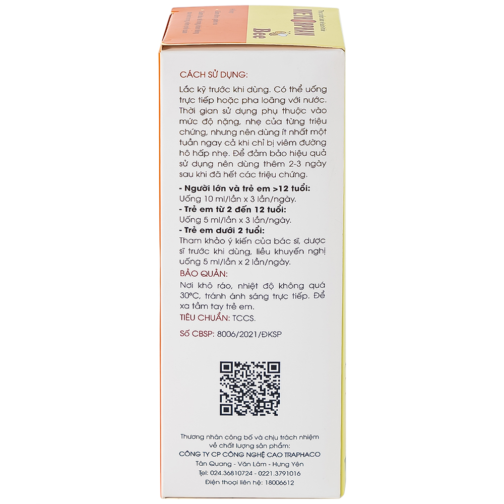 Siro hỗ trợ giảm ho Methorphan Bee Traphaco (100ml)