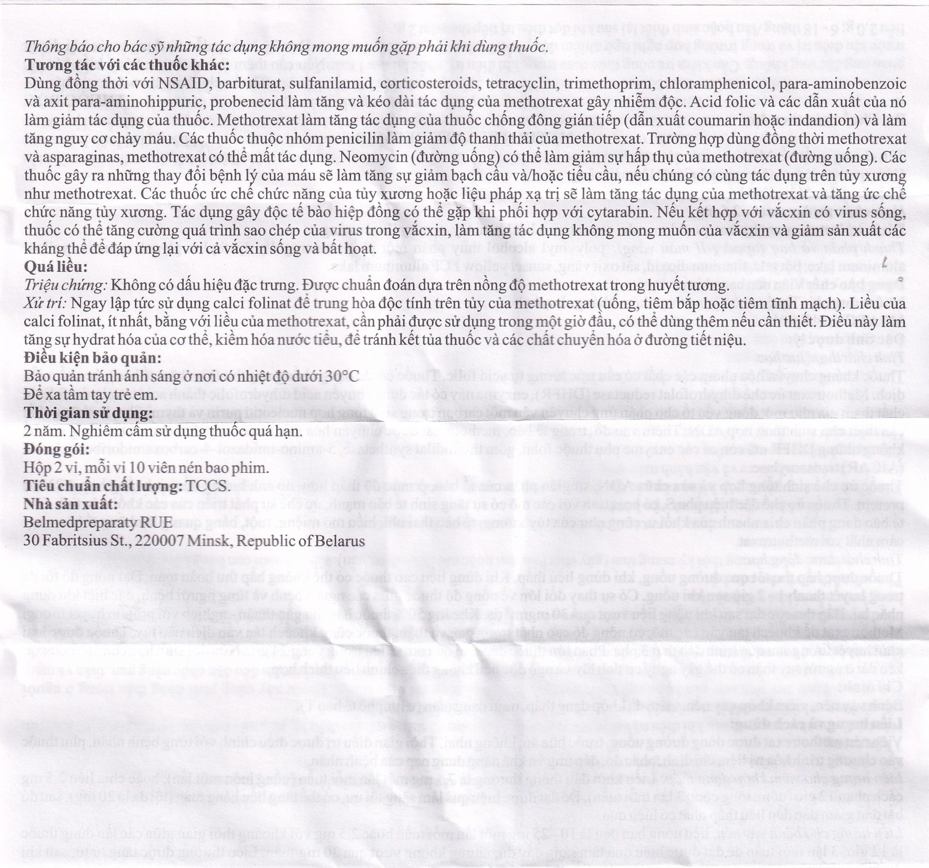 Thuốc Methotrexate Belmed 2.5mg điều trị bệnh vẩy nến, viêm khớp vảy nến, viêm khớp dạng thấp (20 viên)