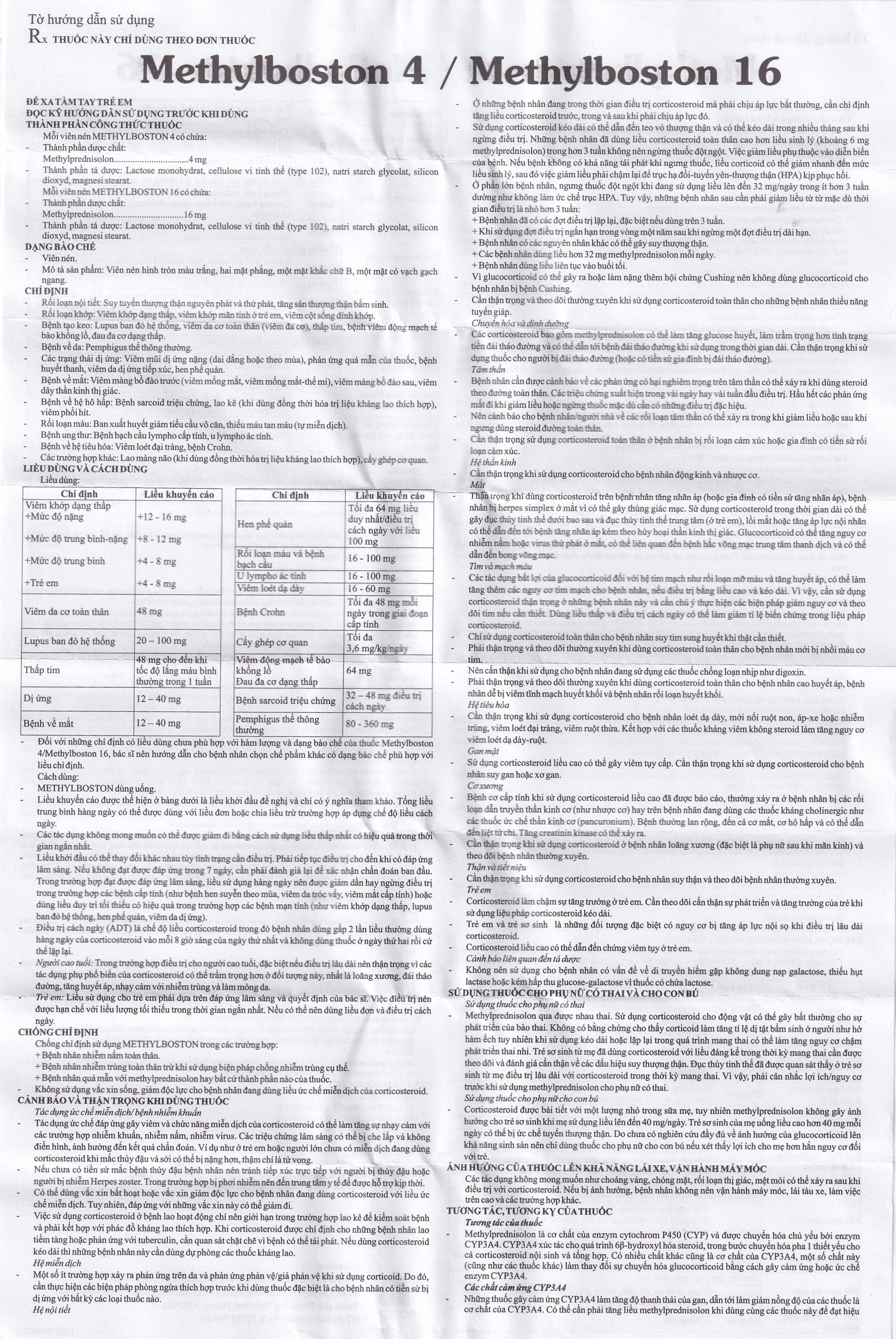 Thuốc Methylboston 16 Boston kháng viêm, điều trị suy tuyến thượng thận, viêm khớp, lupus ban đỏ (3 vỉ x 10 viên)