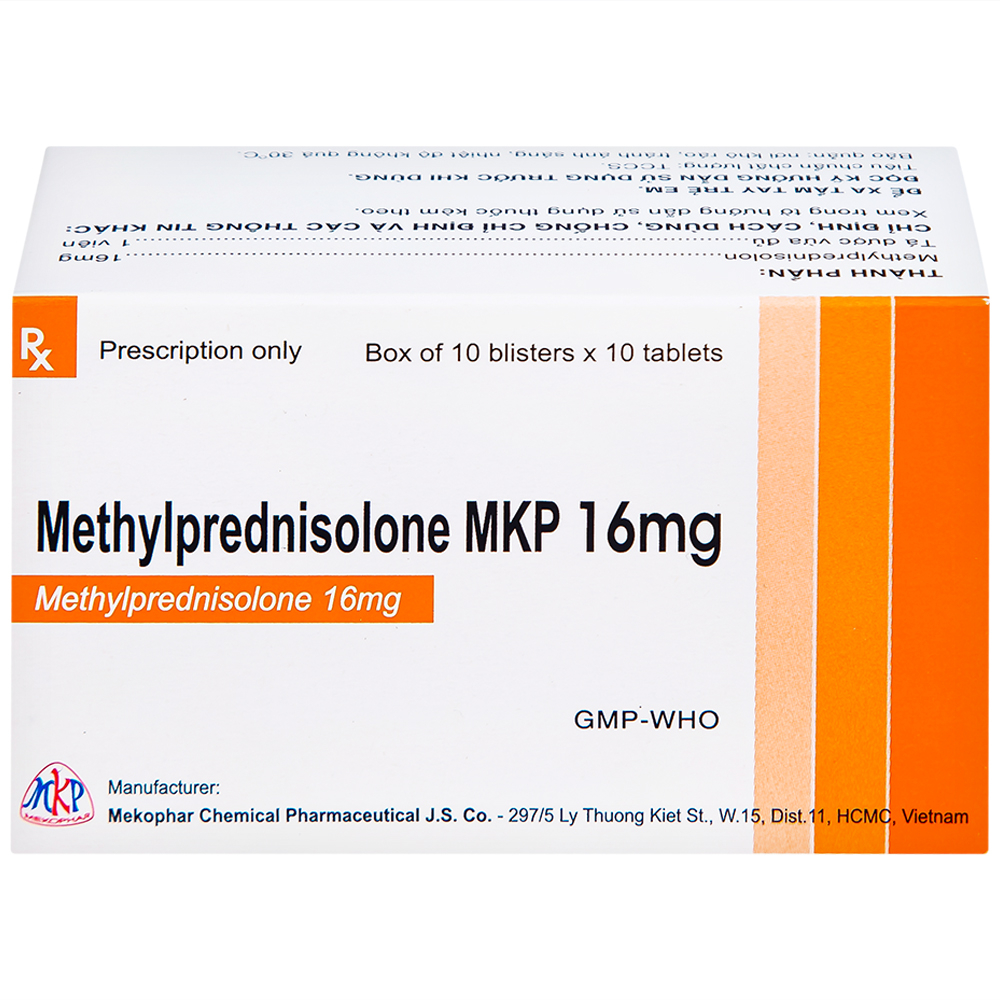 Thuốc Methylprednisolone MKP 16mg Mekophar kháng viêm, điều trị rối loạn nội tiết, viêm khớp (10 vỉ x 10 viên)