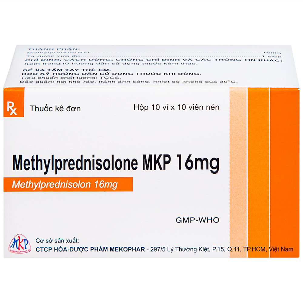 Thuốc Methylprednisolone MKP 16mg Mekophar kháng viêm, điều trị rối loạn nội tiết, viêm khớp (10 vỉ x 10 viên)