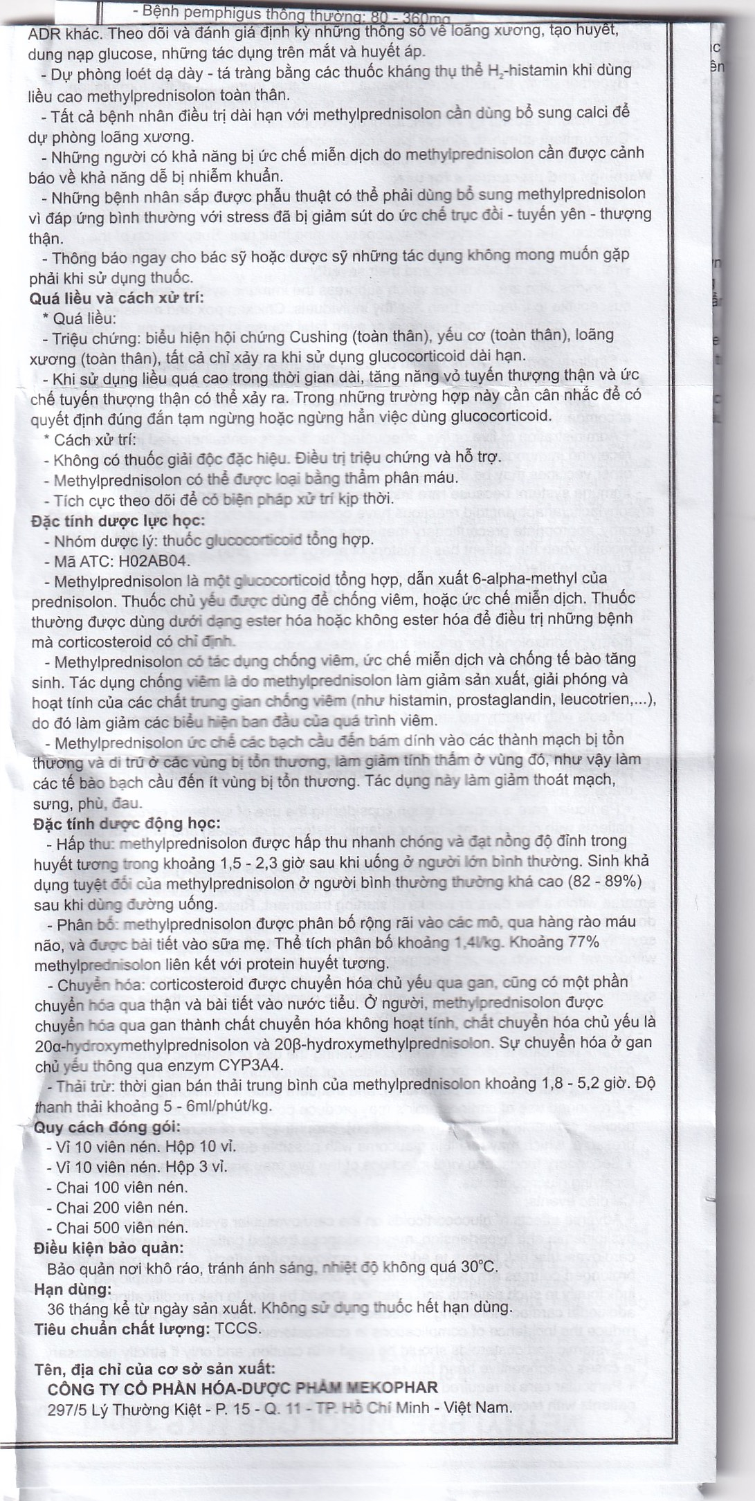 Thuốc Methylprednisolone MKP 16mg Mekophar kháng viêm, điều trị rối loạn nội tiết, viêm khớp (10 vỉ x 10 viên)