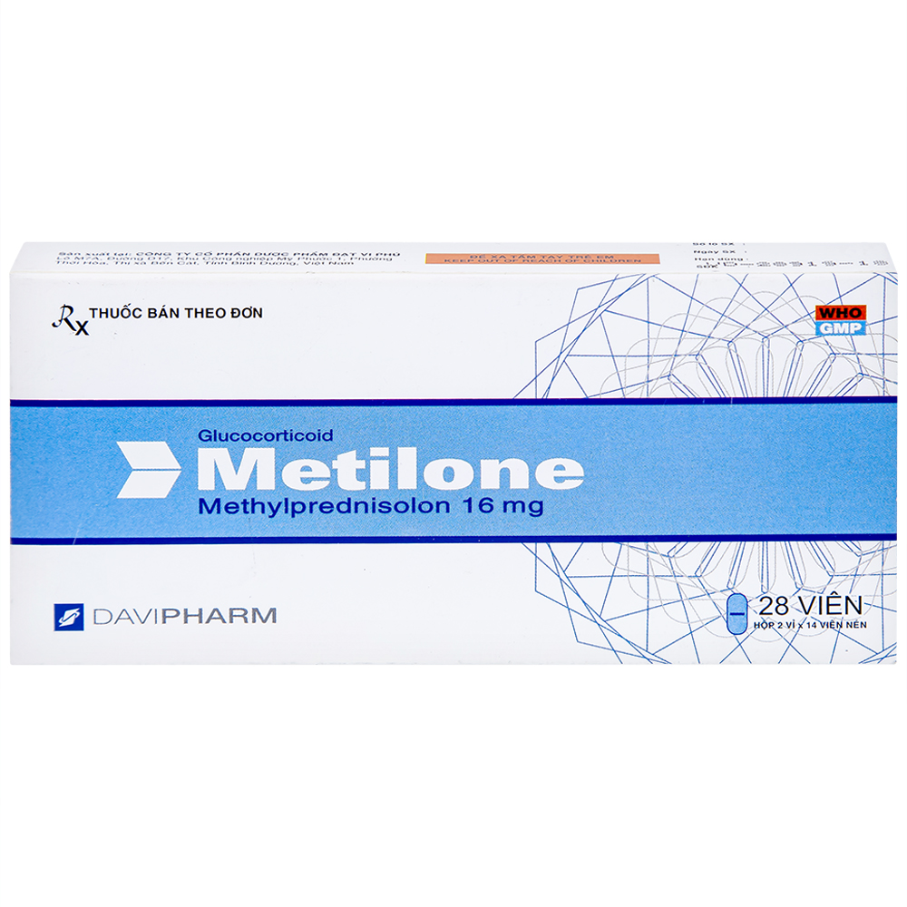 Thuốc Metilone 16mg DaViPharm kháng viêm, rối loạn nội tiết, viêm khớp (2 vỉ x 14 viên)