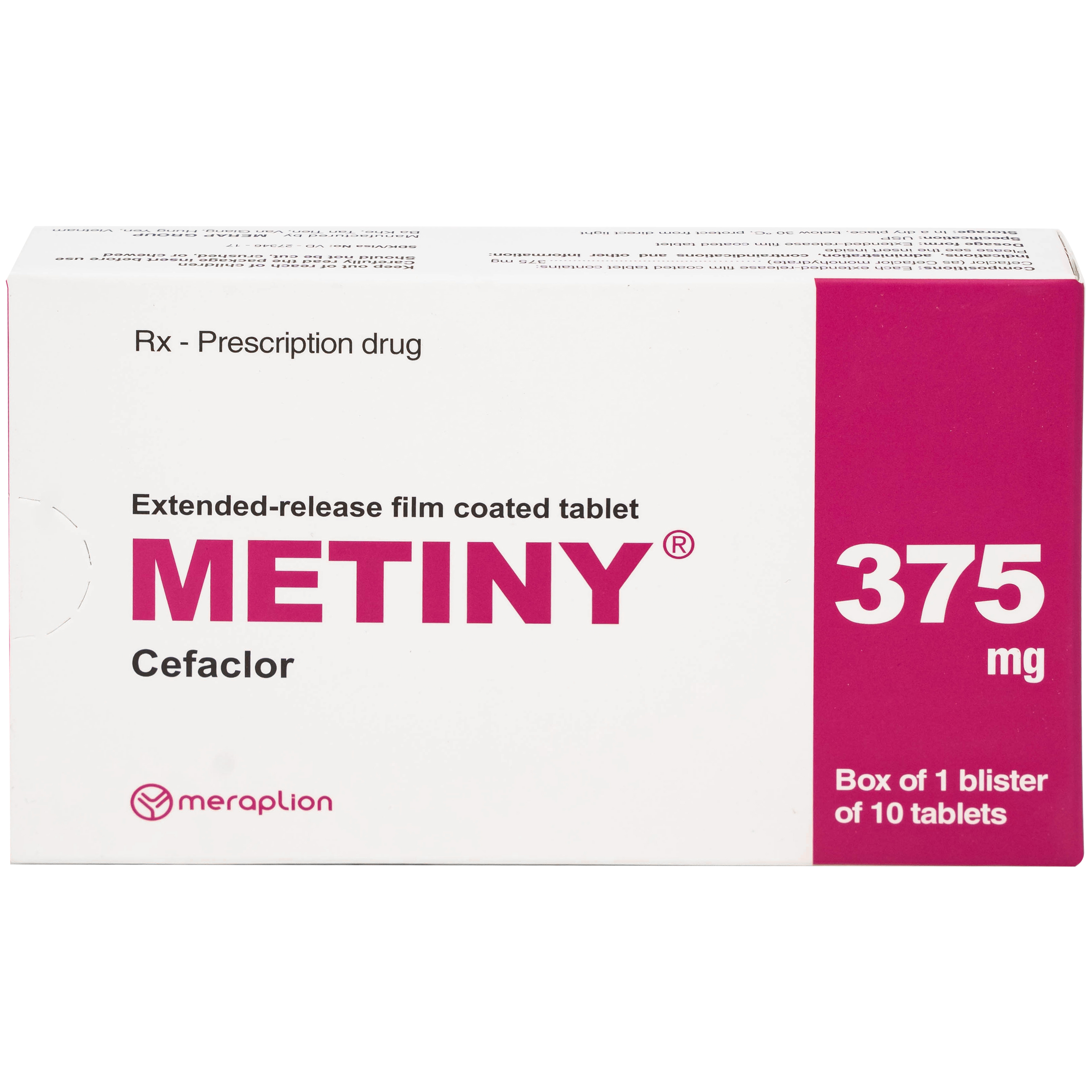 Thuốc Metiny 375mg Merap Group điều trị các bệnh lý nhiễm trùng viêm phế quản cấp (1 vỉ x 10 viên)
