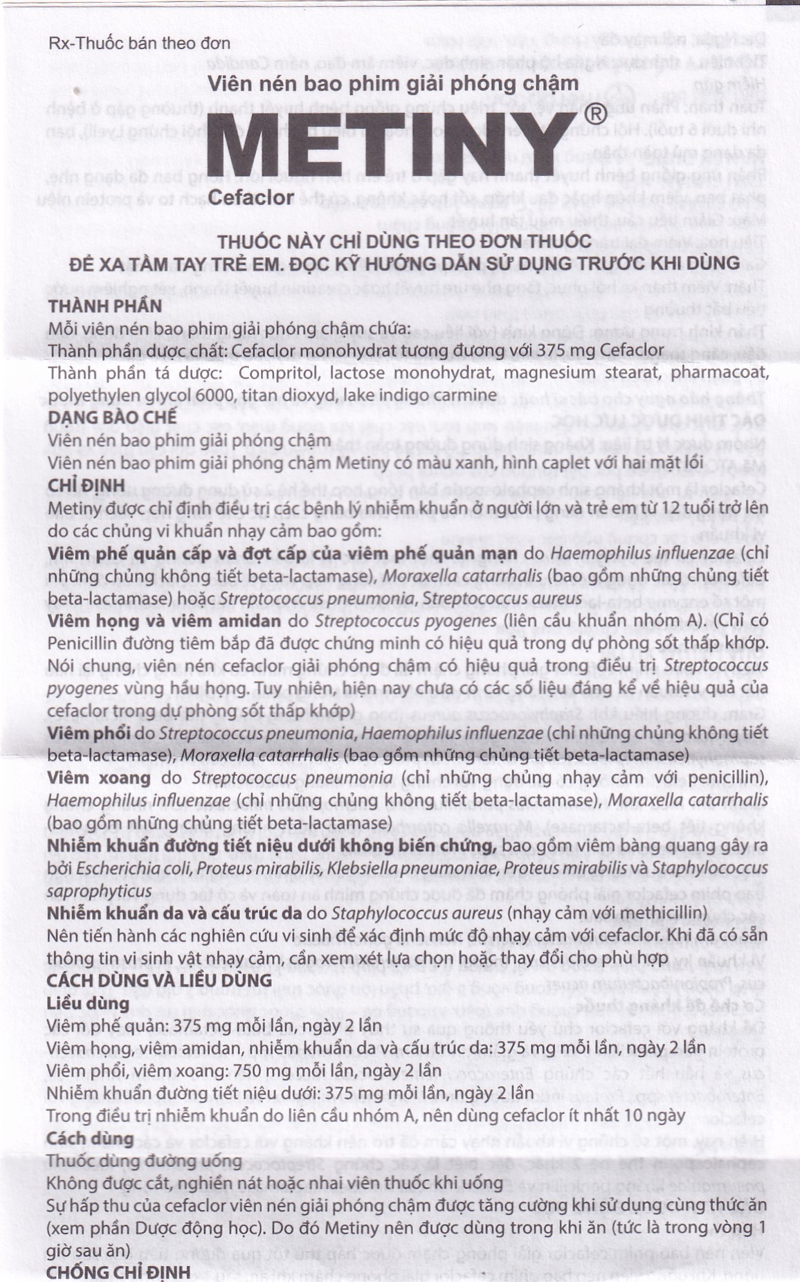 Thuốc Metiny 375mg Merap Group điều trị các bệnh lý nhiễm trùng viêm phế quản cấp (1 vỉ x 10 viên)