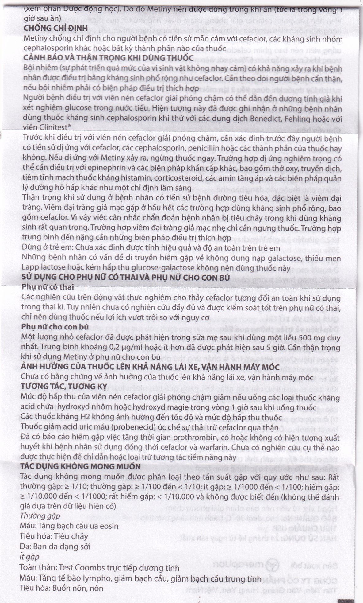 Thuốc Metiny 375mg Merap Group điều trị các bệnh lý nhiễm trùng viêm phế quản cấp (1 vỉ x 10 viên)