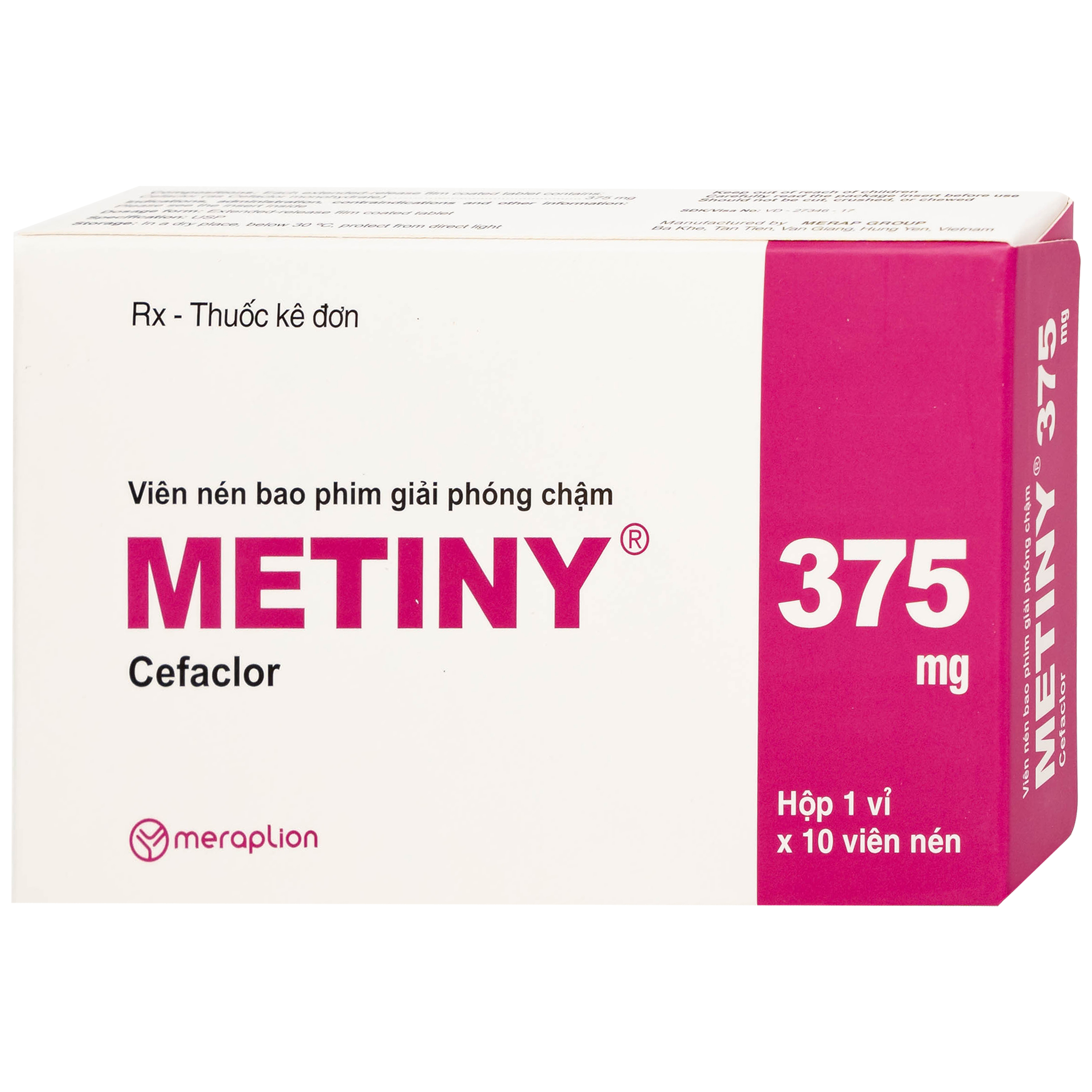 Thuốc Metiny 375mg Merap Group điều trị các bệnh lý nhiễm trùng viêm phế quản cấp (1 vỉ x 10 viên)