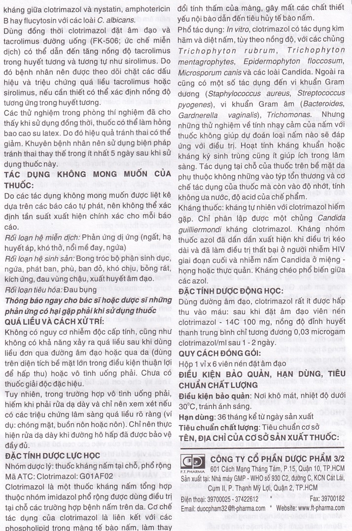 Viên đặt âm đạo Metrima 100 Dược 3-2 điều trị nấm candida (1 vỉ x 6 viên)