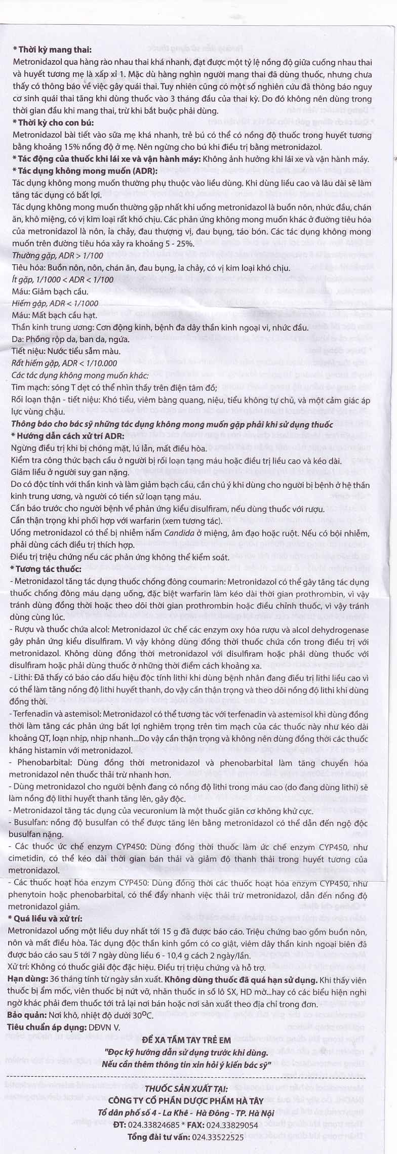 Viên nén Metronidazol 250mg Hataphar điều trị các chứng nhiễm khuẩn, viêm lợi (50 vỉ x 10 viên)