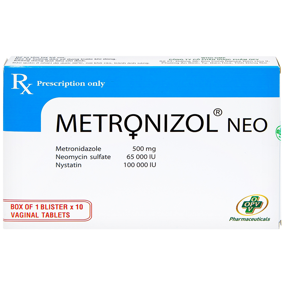 Viên đặt âm đạo Metronizol Neo OPV điều trị viêm nhiễm âm đạo (1 vỉ x 10 viên)